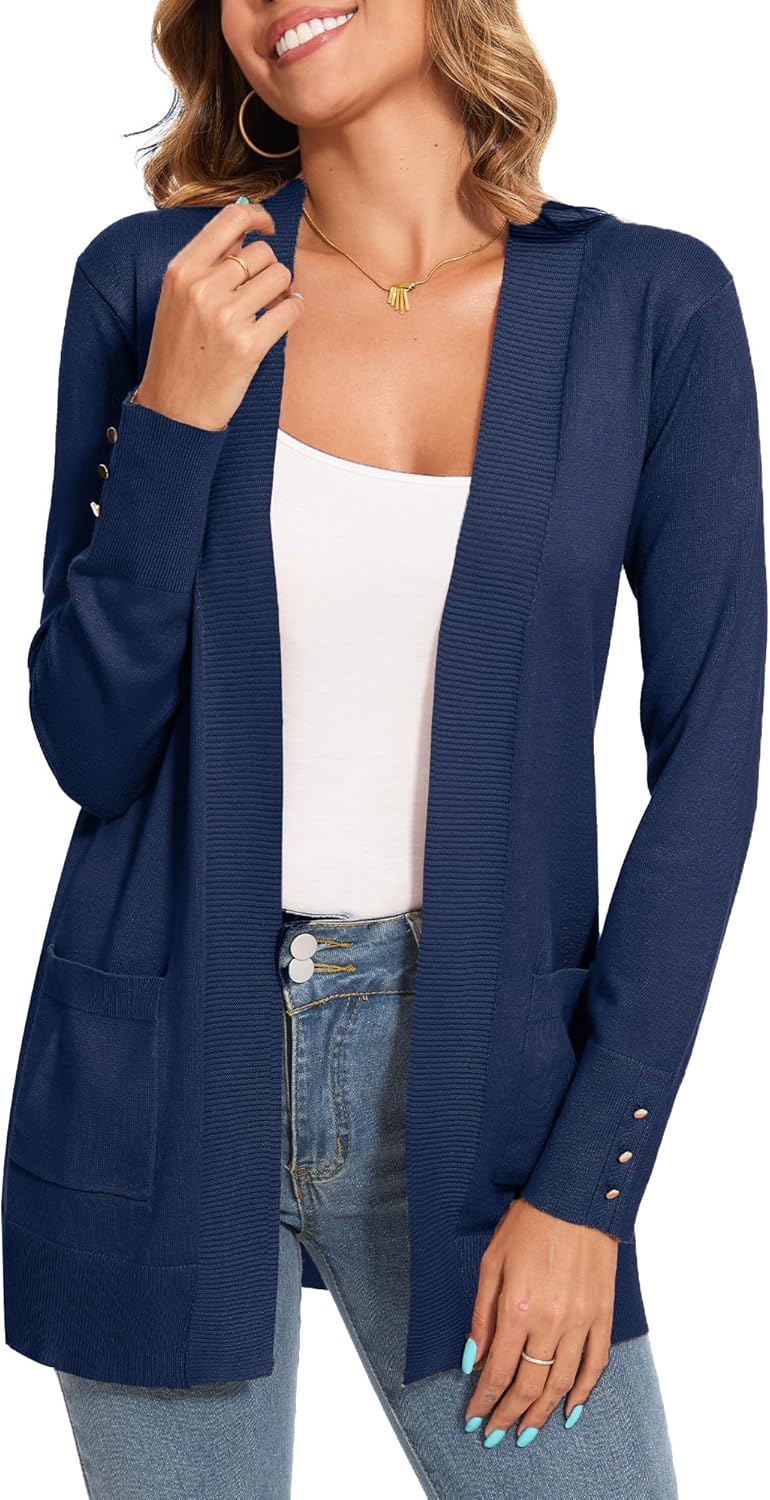Cardigan for Women Dressy Long Sleeve Casual Open Front Knit Cardigan Sweaters Pockets - Image 3