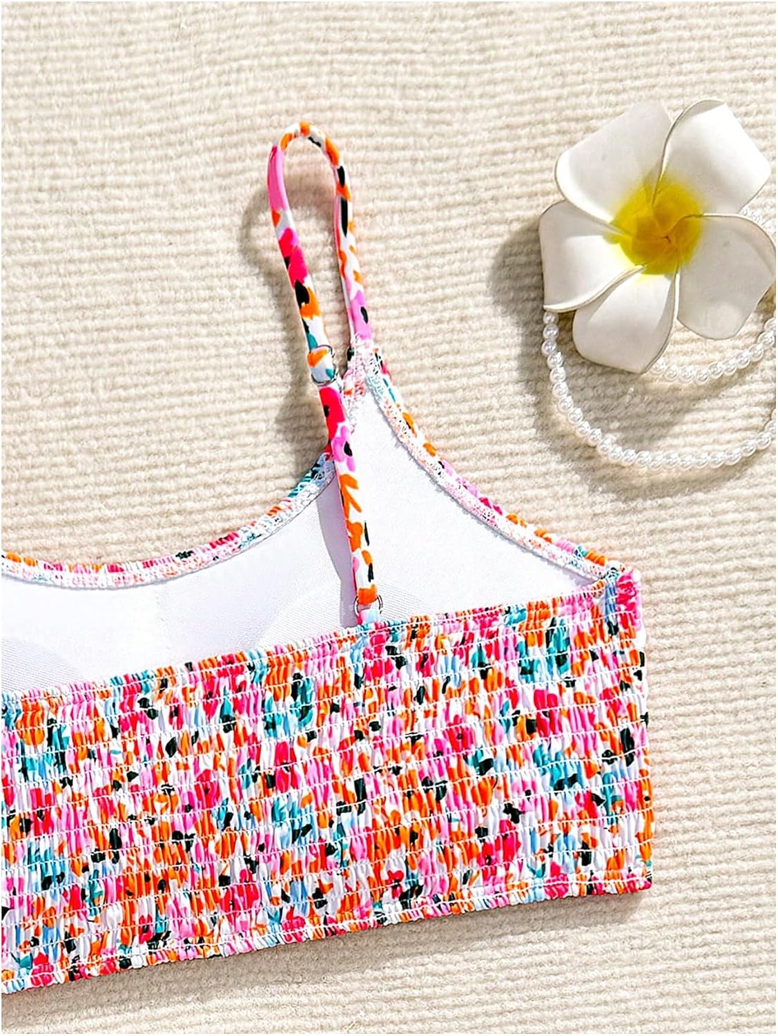 SHENHE Girl's 2 Piece Teen Swimsuit Boho Floral High Waisted Smocked Bikini Bathing Suit