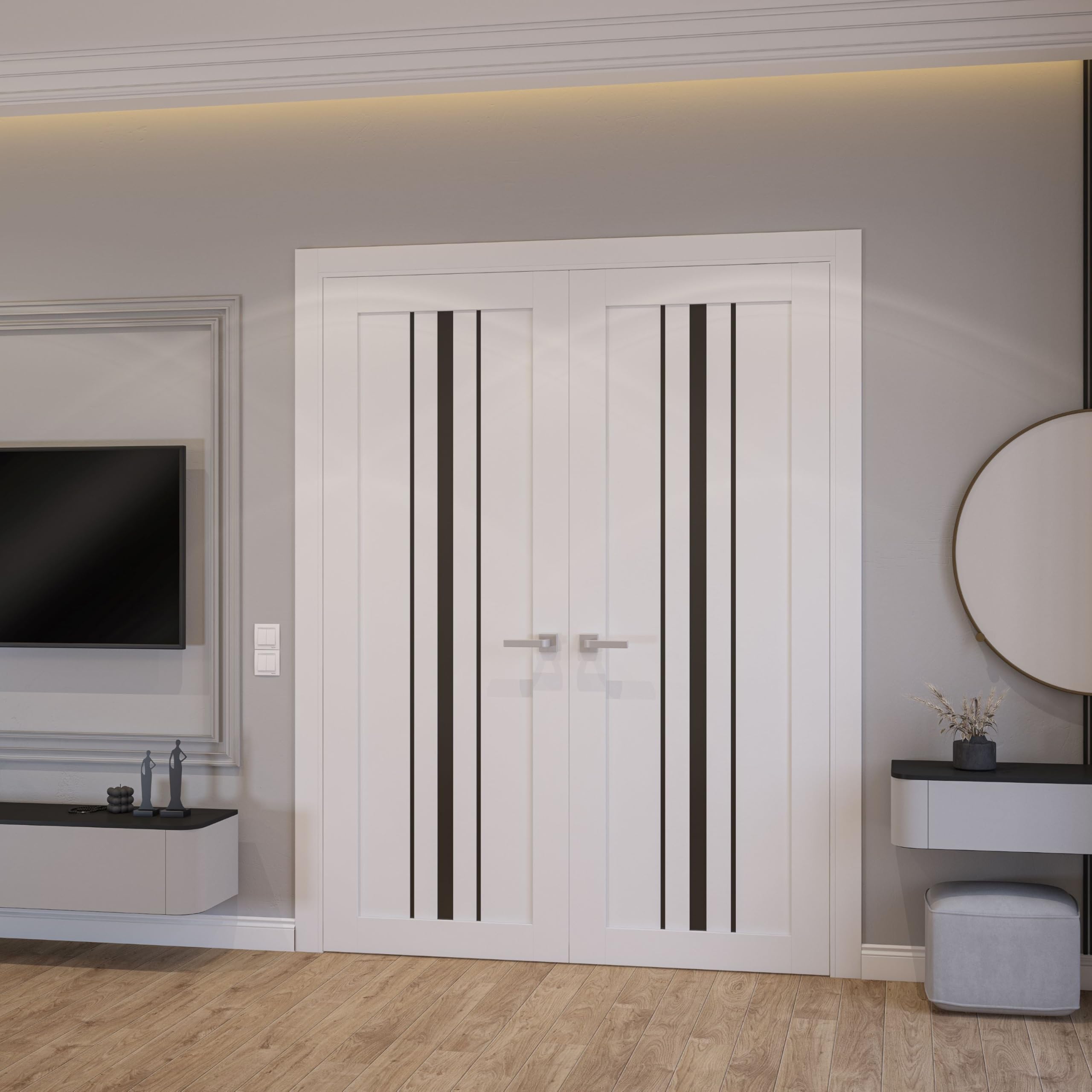 SARTODOORS Interior French Doors 72 x 96 inches | Base 3094 White Double Swing Doors | Opaque Glass MDF Modern | Living Room Office