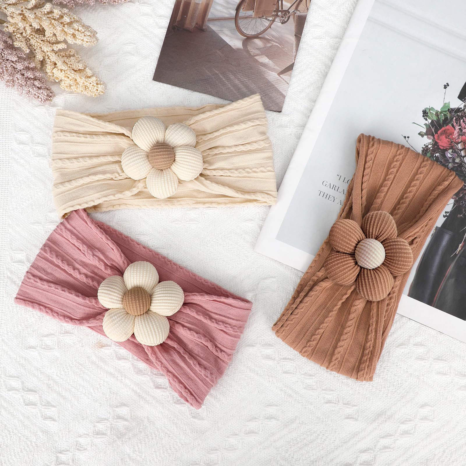 Fascia per capelli con fiocco per bambini con stampa floreale, fascia per la testa con turbante in Nylon largo lavorato a maglia per bambini regalo per la doccia per bambini accessori per capelli per