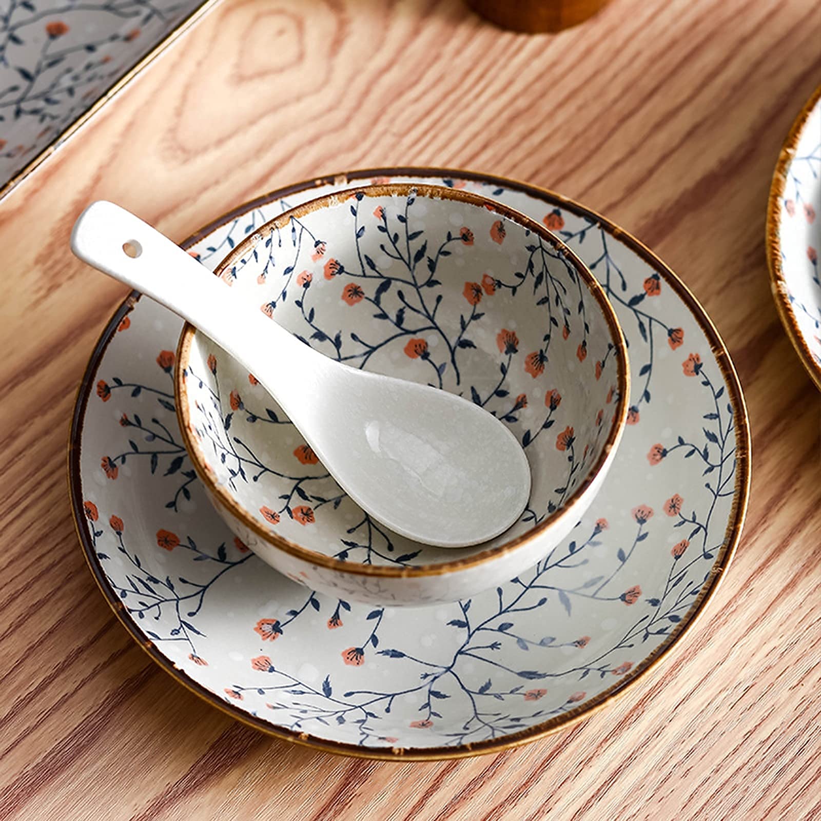 8-częściowy zestaw ceramicznych naczyń obiadowych w stylu retro, serwis dla 2 osób, miski do ryżu, zestaw talerzy sałatkowych, naczynia, serwis stołowy z przekąskami, sałatkami, deserami, przekąskami