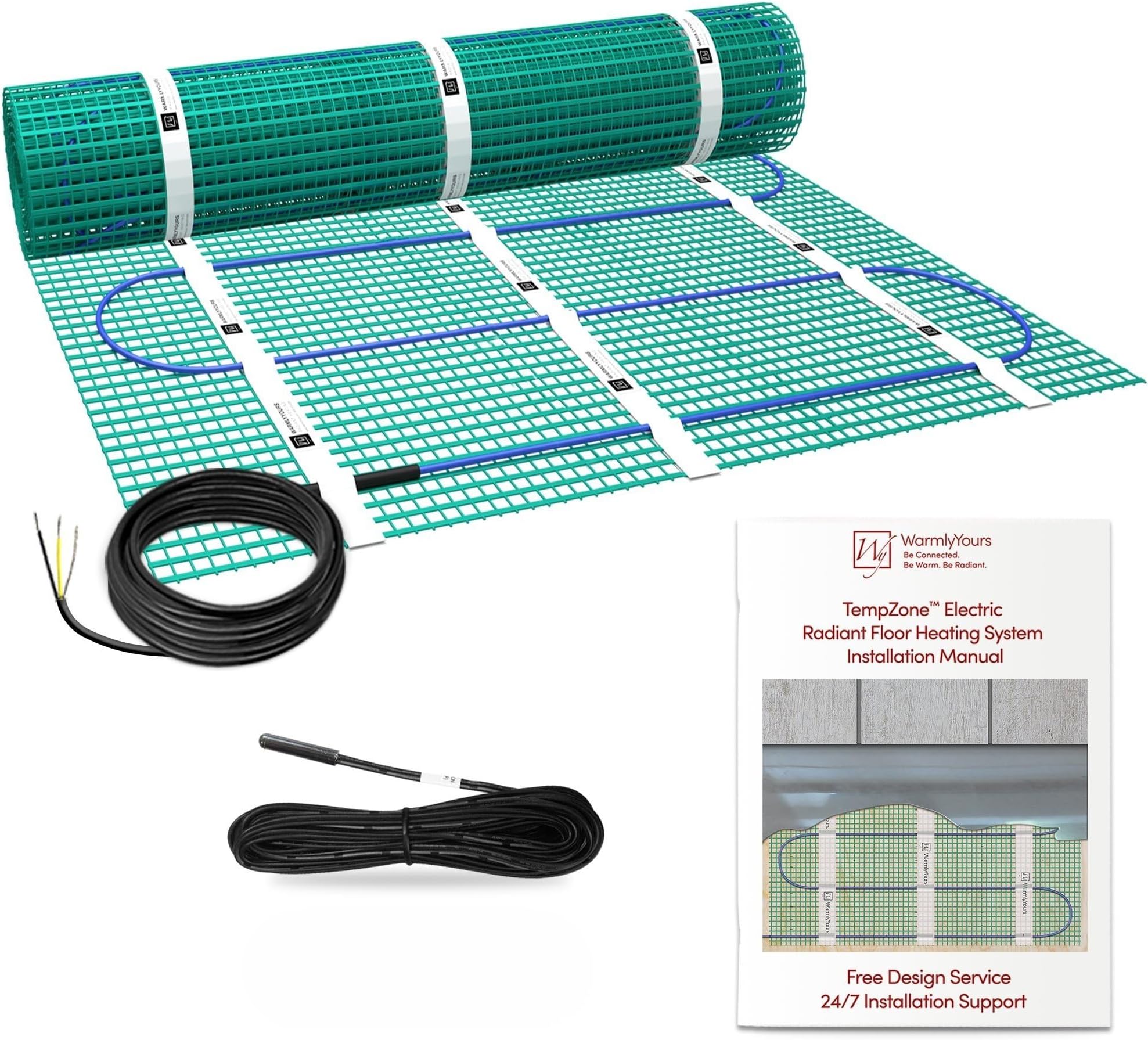 WarmlyYours Radiant Floor Heating System 3 x 6 ft. - Electric Heated Floor Mat Provides Fast, Even Radiant Heat - Ideal In Floor Heating for Bathroom Install Under Tile and Stone (TempZone Easy Mat)