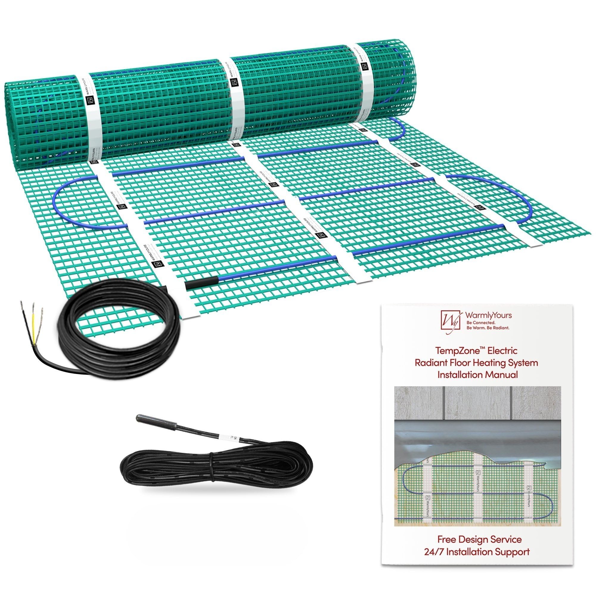WarmlyYours Radiant Floor Heating System 3 x 6 ft. - Electric Heated Floor Mat Provides Fast, Even Radiant Heat - Ideal In Floor Heating for Bathroom Install Under Tile and Stone (TempZone Easy Mat)