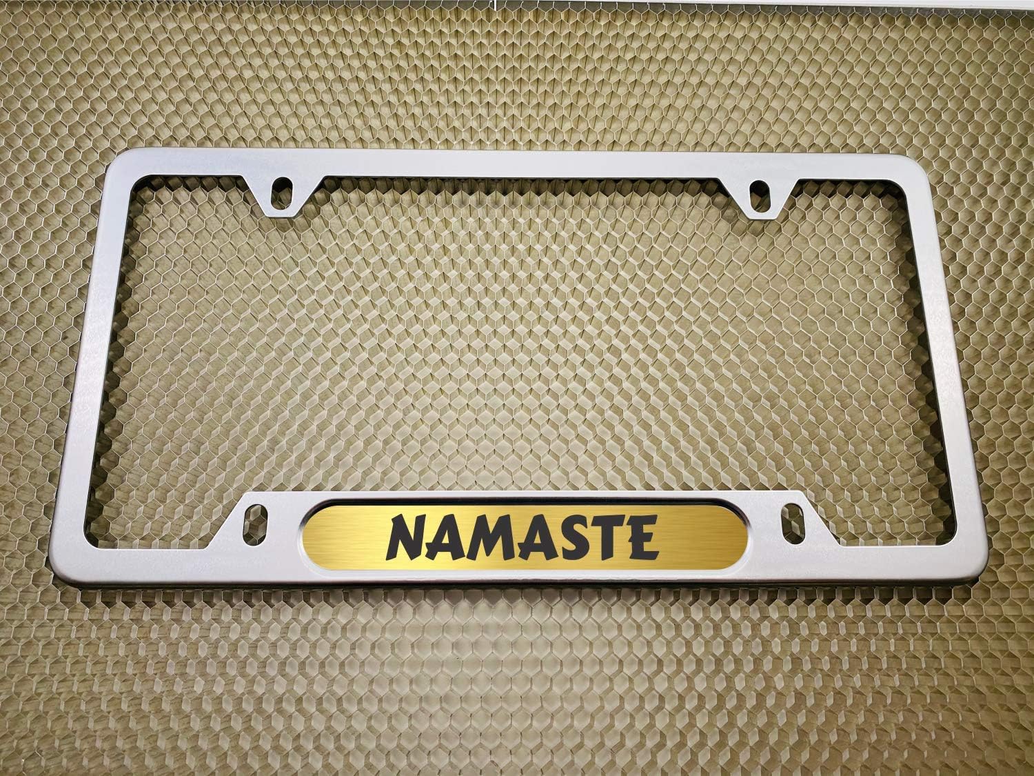 Custom Personalized Anodized Aluminum Thin Top | Narrow Top Silver Car License Plate Frame with Free caps - Gold/Black