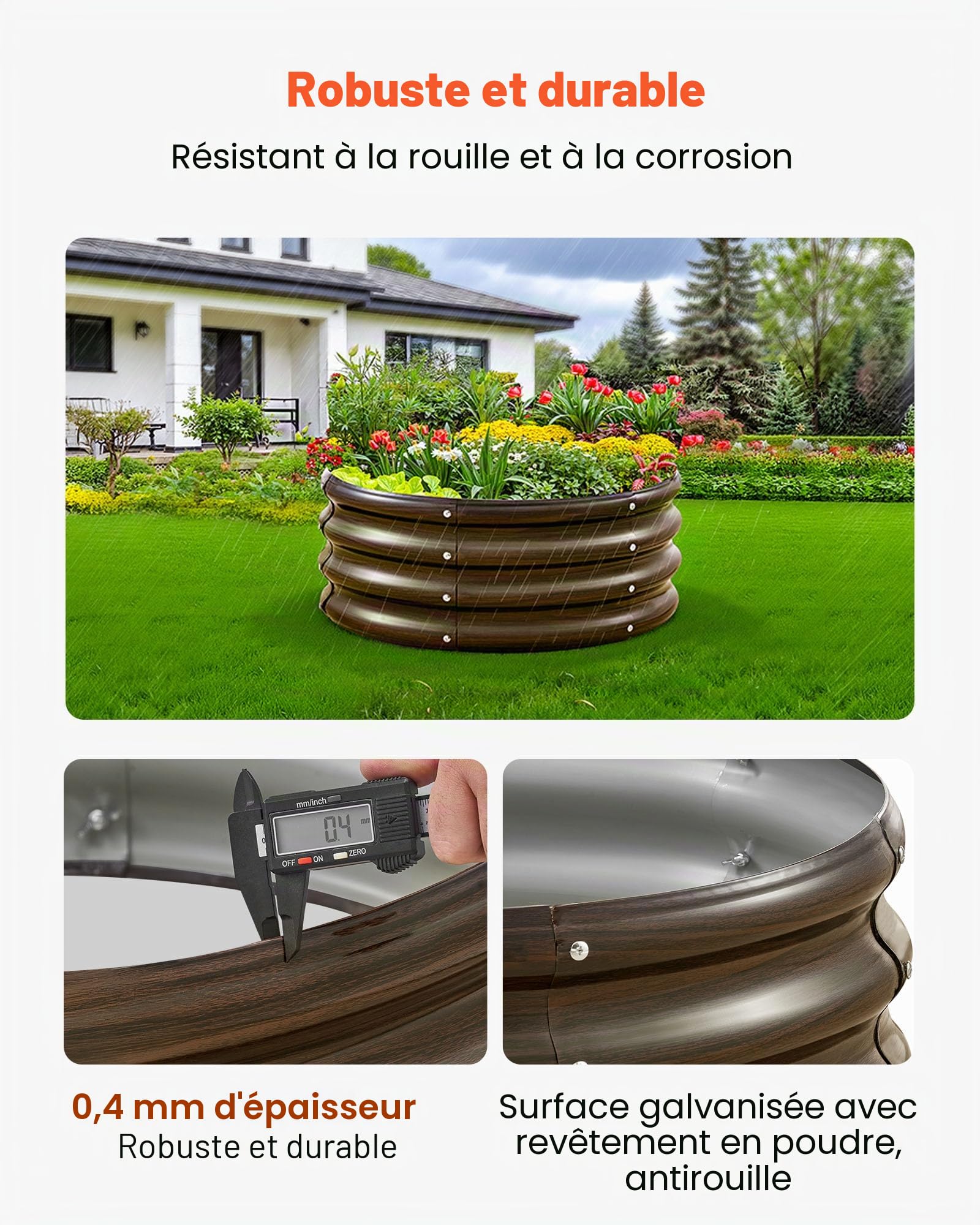 VEVOR Potager Surélevé Métal 60x29 cm Carré Potager Surélevé Lot de 3 Lit de Jardin Rond Galvanisé Bac de Jardinage Fond Ouvert pour Culture de Légumes Fleurs Herbes Plantes, Finition Imitation Bois