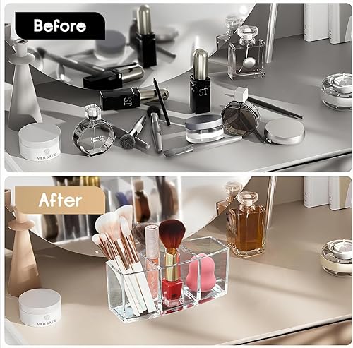 Miniatura 6 de Organizador de herramientas cosméticas acrílicas, caja de almacenamiento de maquillaje cosmético transparente de 3 compartimentos, soporte de