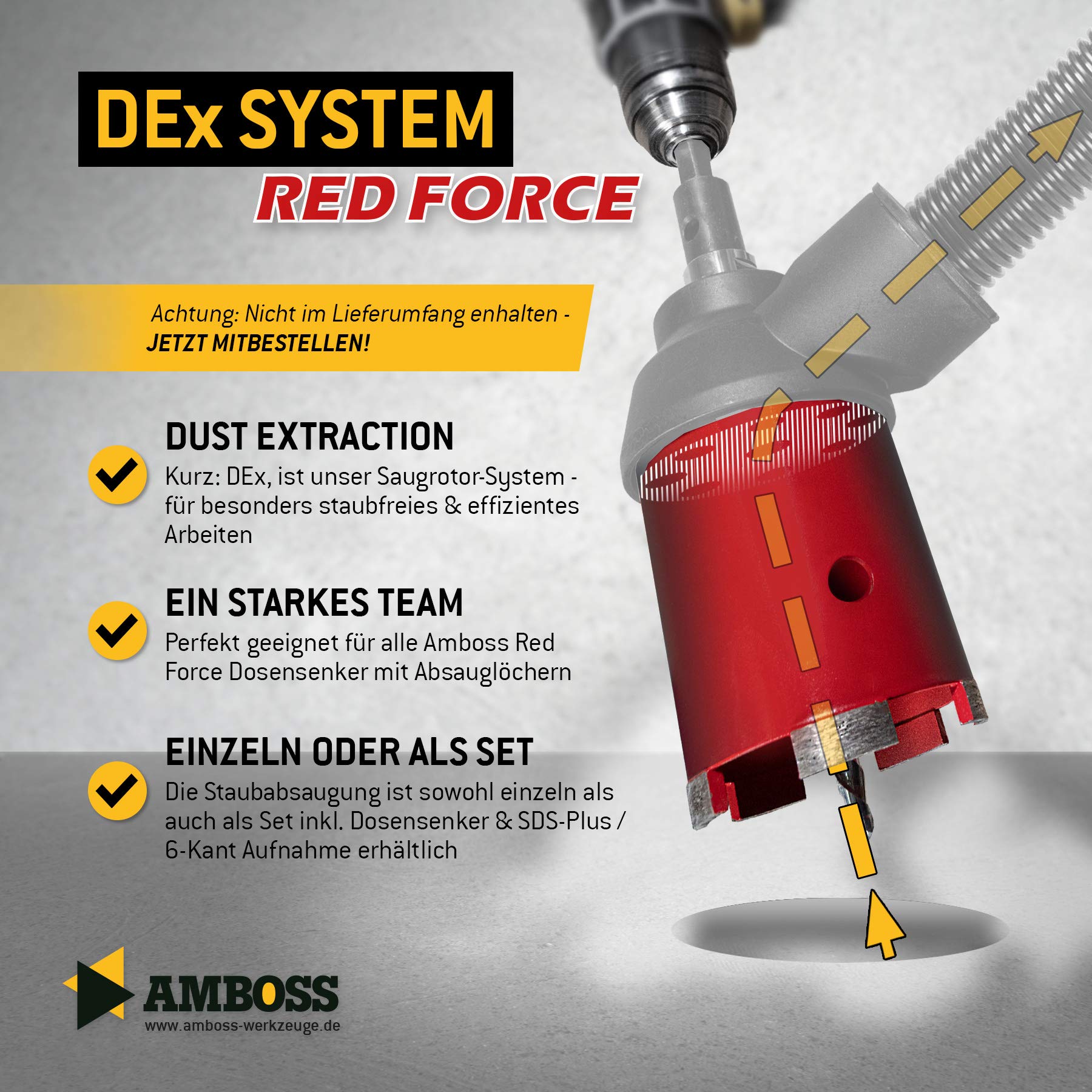 Red Force - Avellanador de diamante (82 mm, con orificios para extracción de polvo, ladrillo, mampostería, hormigón y pavimentos, profundidad de corte: 90 mm)
