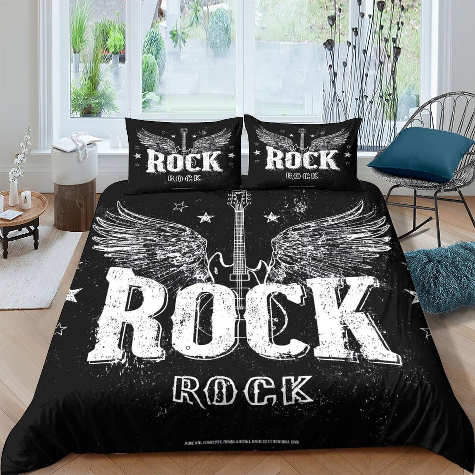 Ctjqhvkz Style-7 3D Printed Rock Guitar Fitted Sheet Microfiber Black Music Bed Cover For Bedroom Guest Room Mattress Protection Decor Single（135X200cm）