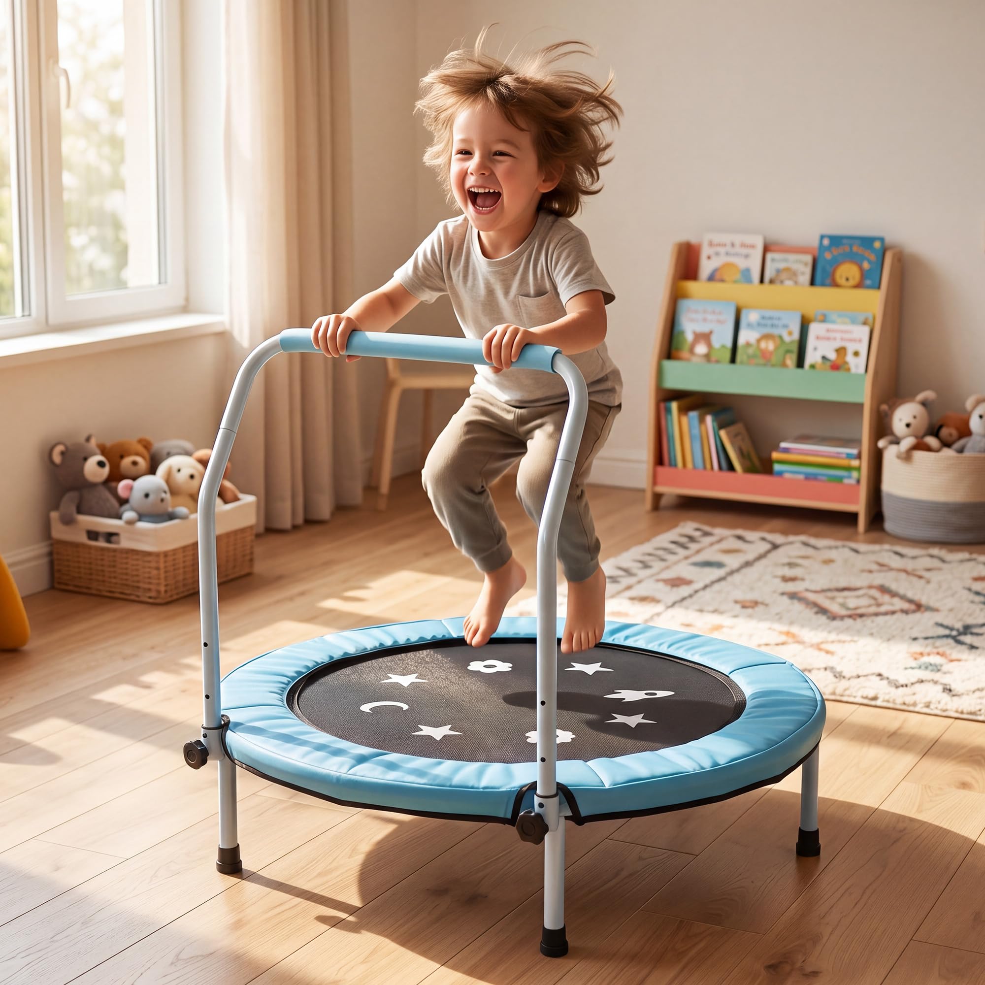 Garvee 91 cm Trampoline for Toddlers and Kids Handle Trampoline, Blue, 36 inches