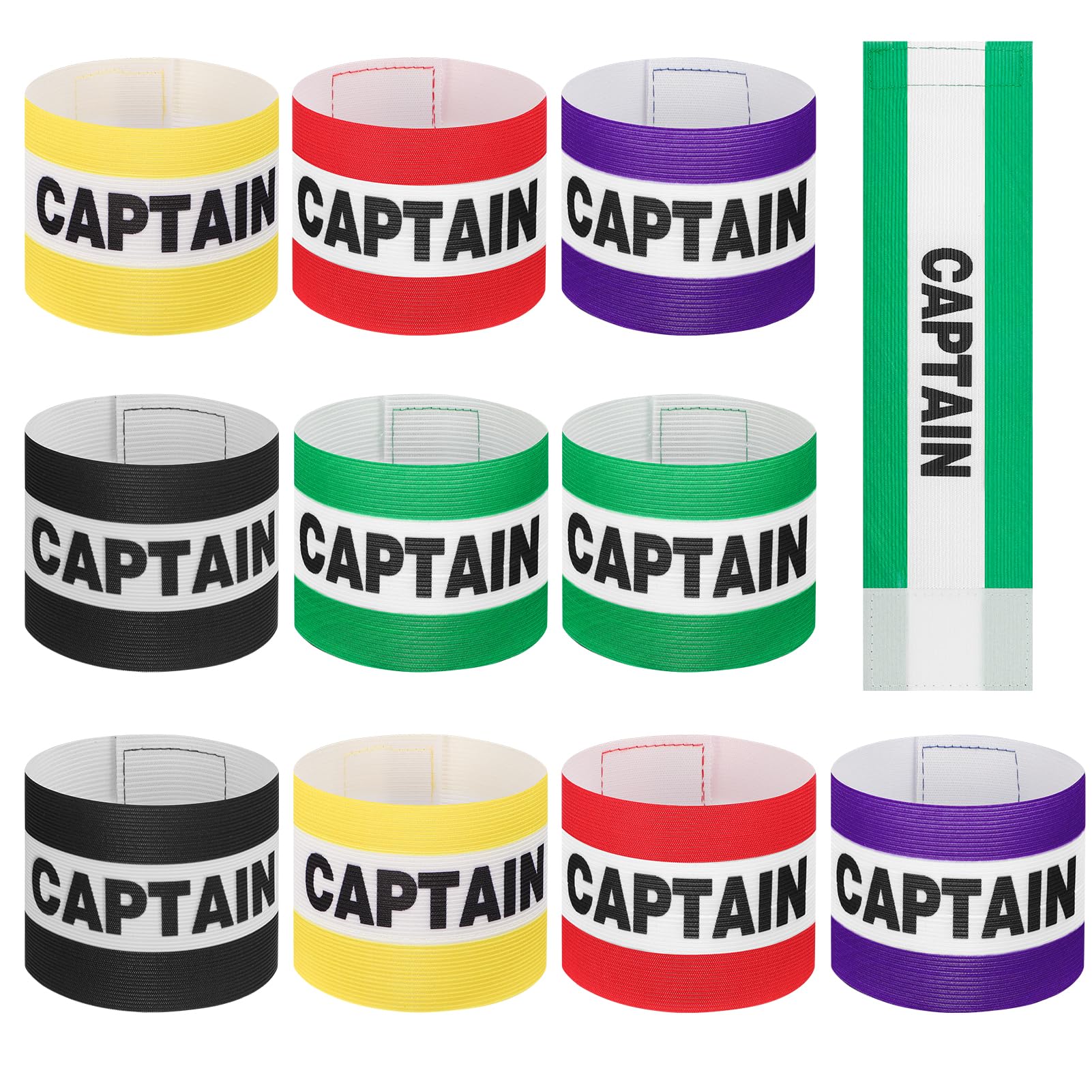 Vyuwast 10PCS Captain Armbands, Adjustable Nylon Soccer Armbands, Breathable Football Captain Bands for Youth and Adults, Sport Armband for Football Rugby Basketball