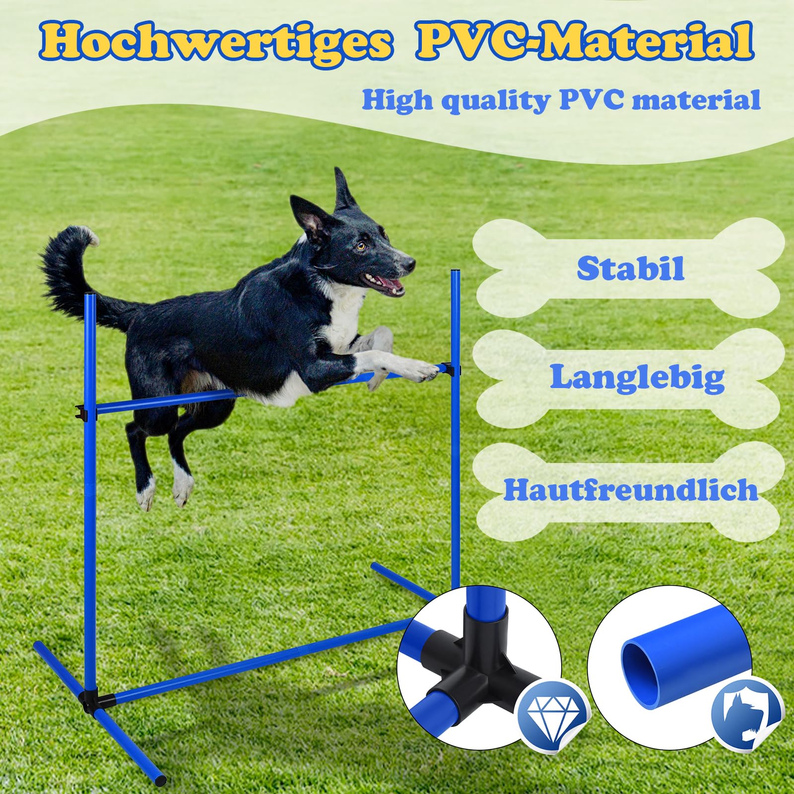 LZQ Agility Uitrustingsset voor honden, behendigheidshordenset incl. 4 x horden in hoogte verstelbaar, huisdiertrainingsset obstakels honden trainingsset slalom stangen met draagtas, 104 x 70 x 101