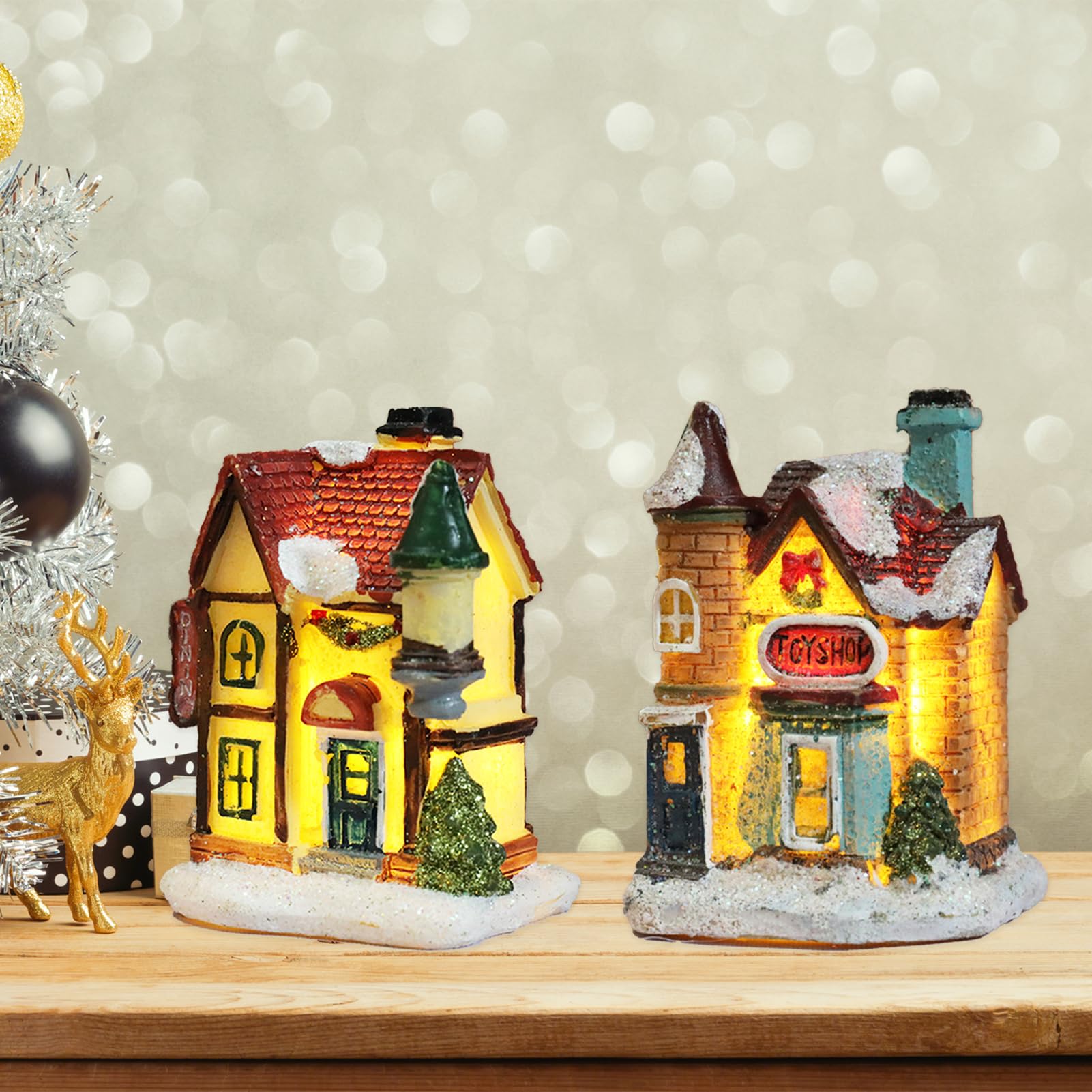 Amazon.com: Yitekrg 4 Pcs Lighted Christmas Village Houses Set