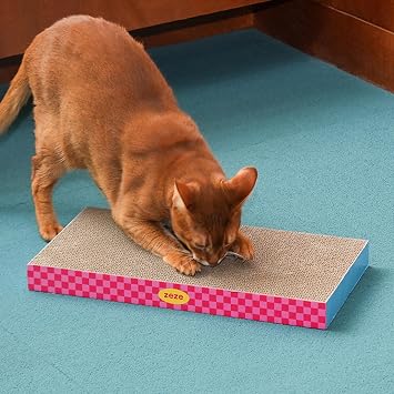 ZEZE Cardboard Cat Scratcher 4-Pack, Double-Sided Corrugated Scratch Pads with Catnip for Indoor Cats, Large Flat Scratching Boards