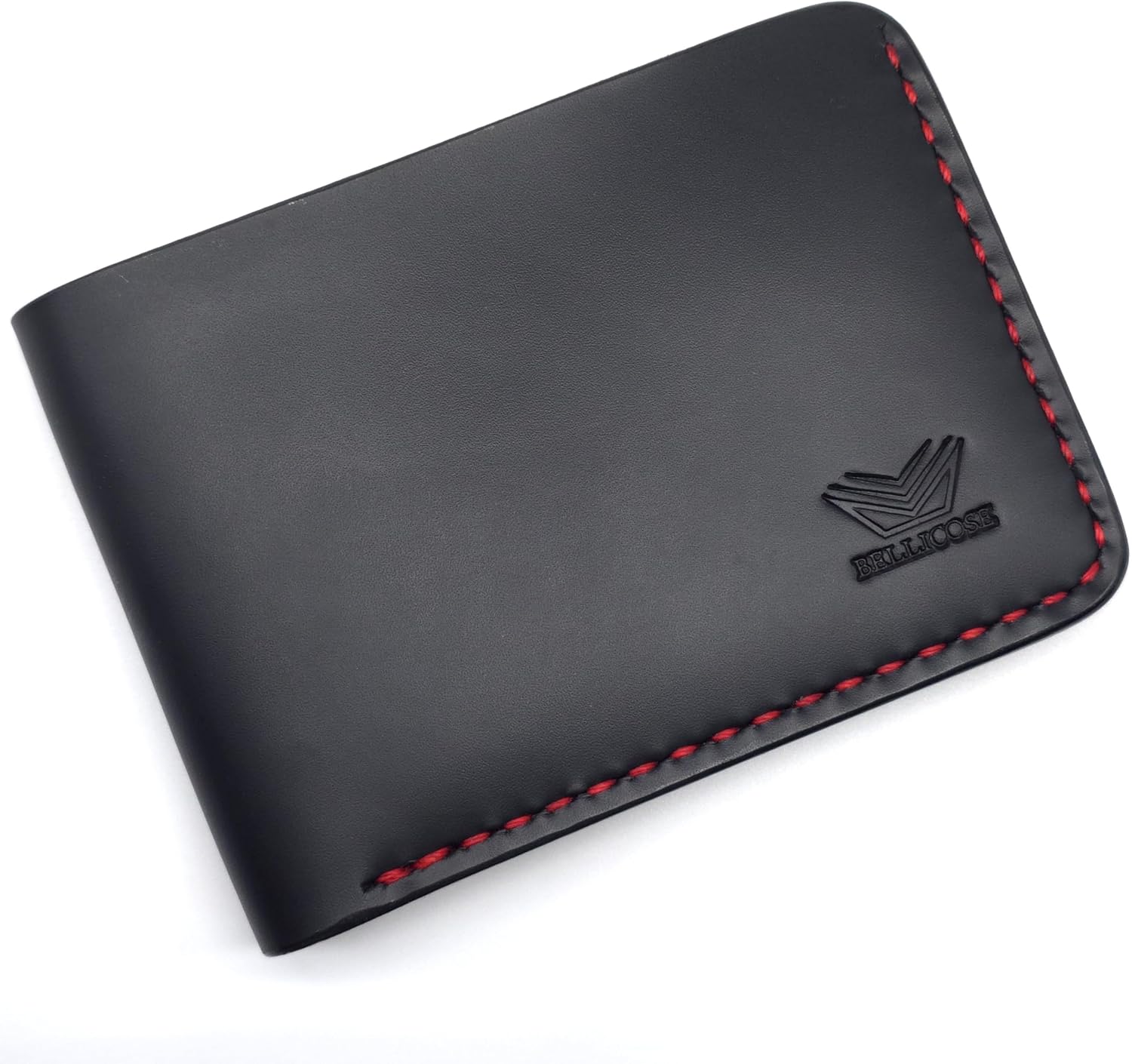 Bellicose Classic Wallet for Men, Premium Full Grain Leather, Handmade Bifold, 6 Card Slots, Holds up to 12 Cards, Cash Compartment (Black with Red)