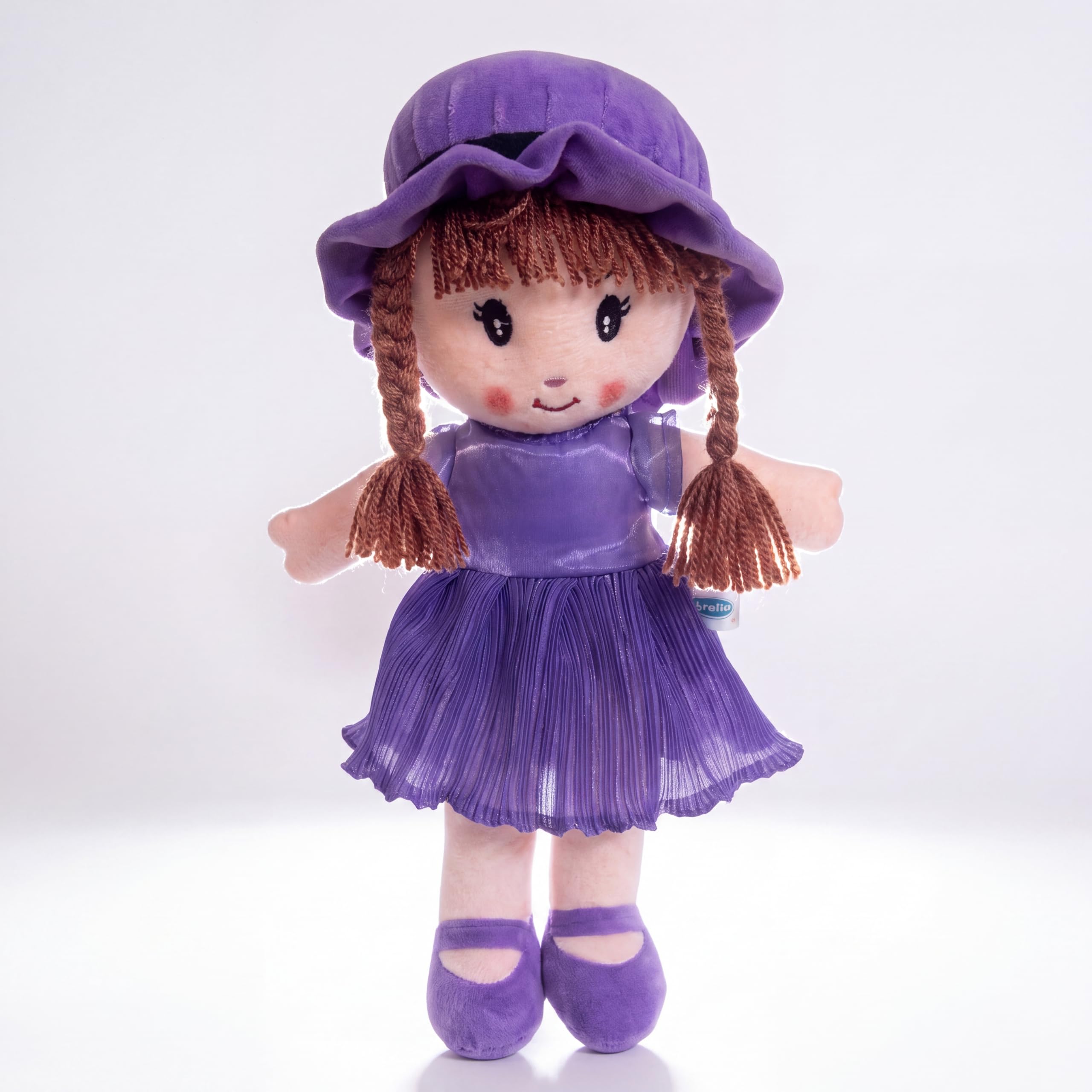 50cm Soft Rag Doll - Plush Stuffed Toy Doll with Purple Dress & Braids - Safe Embroidered Face, Huggable Snuggle Buddy Gift for Babies & Toddlers-image-1