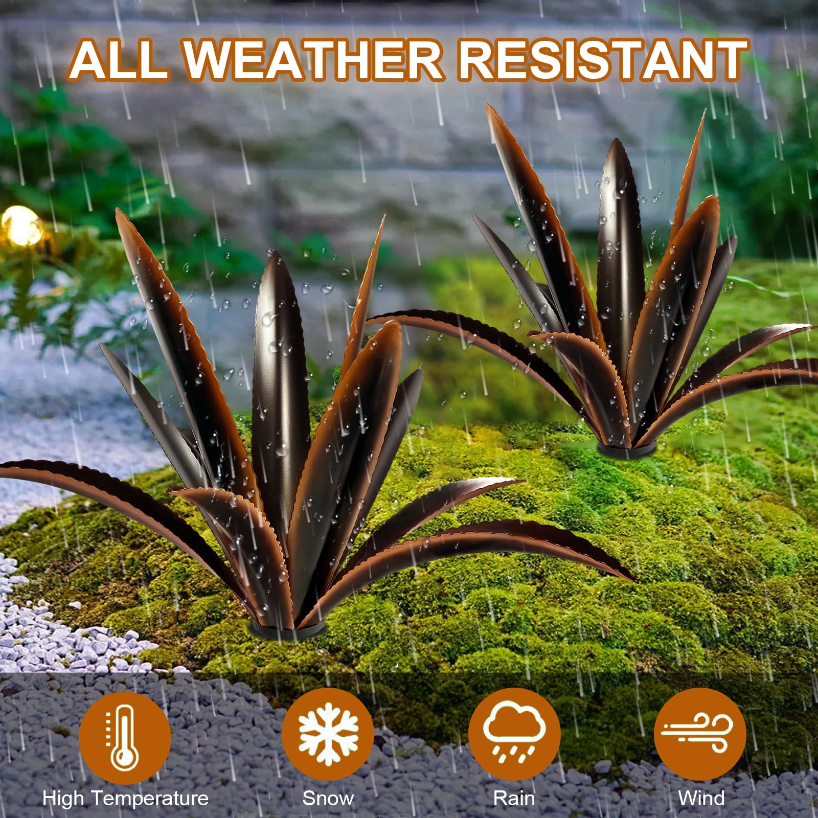 TOMBABY Enlarge Thickened Wind Resistant Metal Agave Garden Art Plant Country Garden Sculpture Statue Outdoor Decoration Agave Metal Plant Courtyard Ornament Gift (2, 12 Leaves Black) view 4