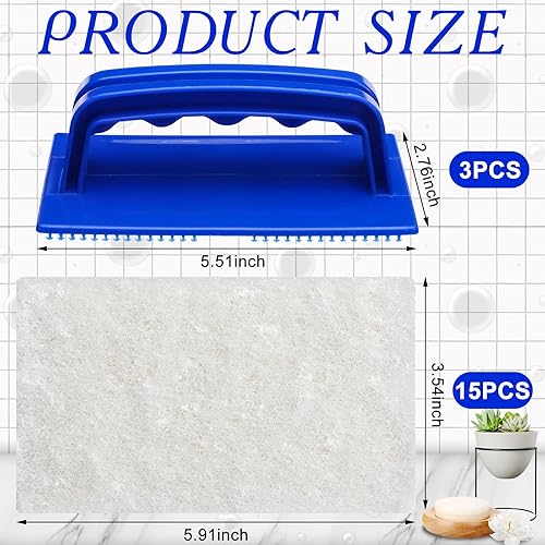 Miniatura 2 de Maxdot Juego de 18 piezas de fregaderos de baño con asas, incluye 15 almohadillas de fregado de baño, 3 fregadores de bañera con asa, removedor de