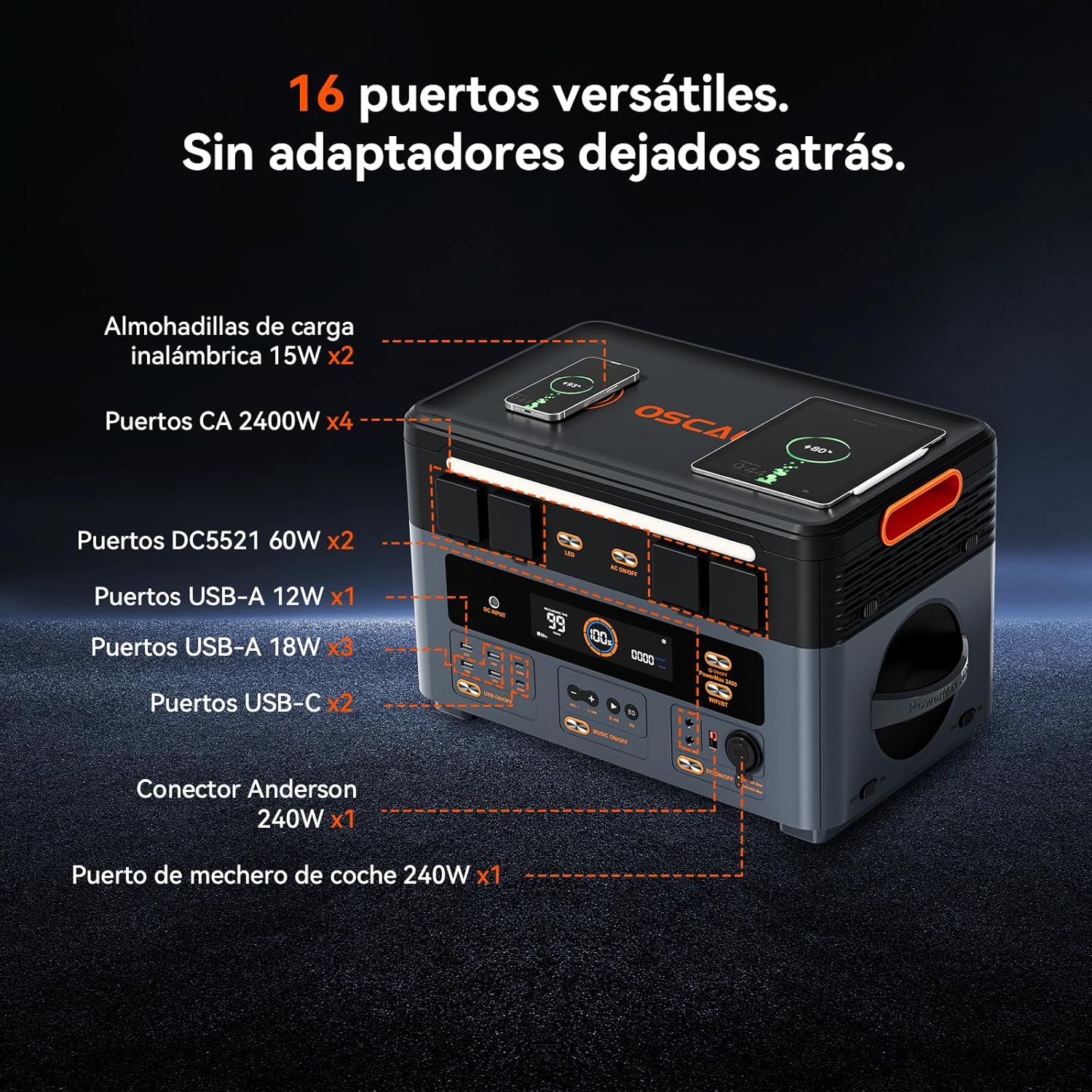 Estación de energía portátil Oscal PM2400 con carga inalámbrica y altavoces integrados por 719,99€ (marcando aplicar cupón)