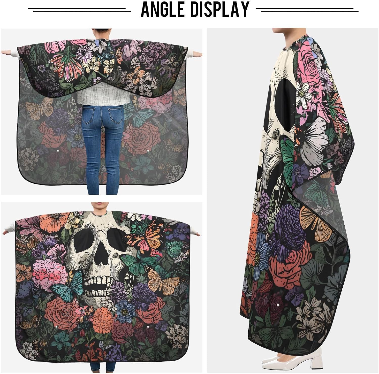 ALAZA Vintage Skull Flowers Barber Cape for Men Women, Waterproof Haircut Apron Beard Shaving Bib Hair Cutting Cloth 55 x 65 Inch