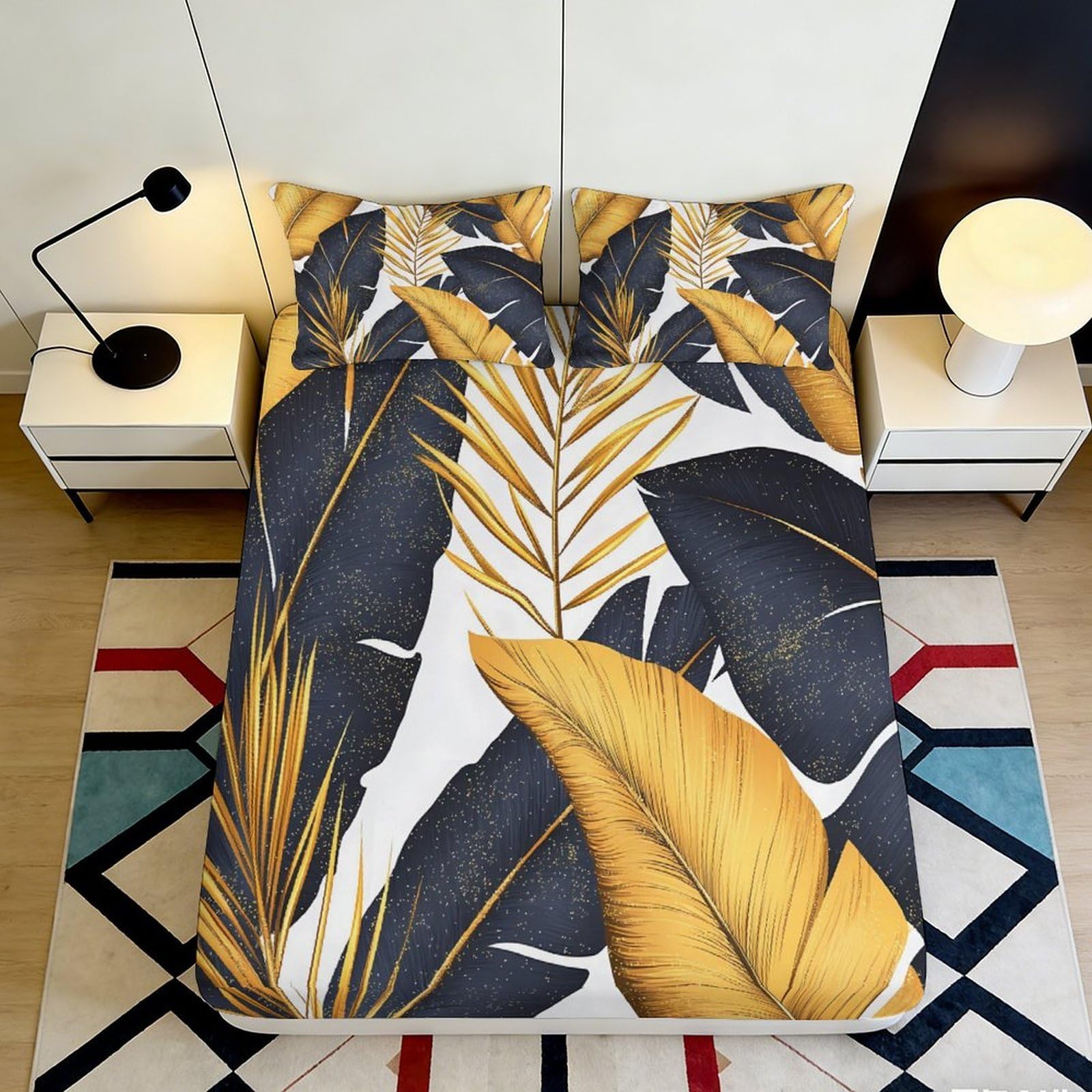 Pnayamiorkfel Style-5 3D Printed Tropical Leaf Fitted Sheet Microfiber Soft Breathable Banana Palm Bed Cover For Bedroom Guest Room Decor 90X200x25cm