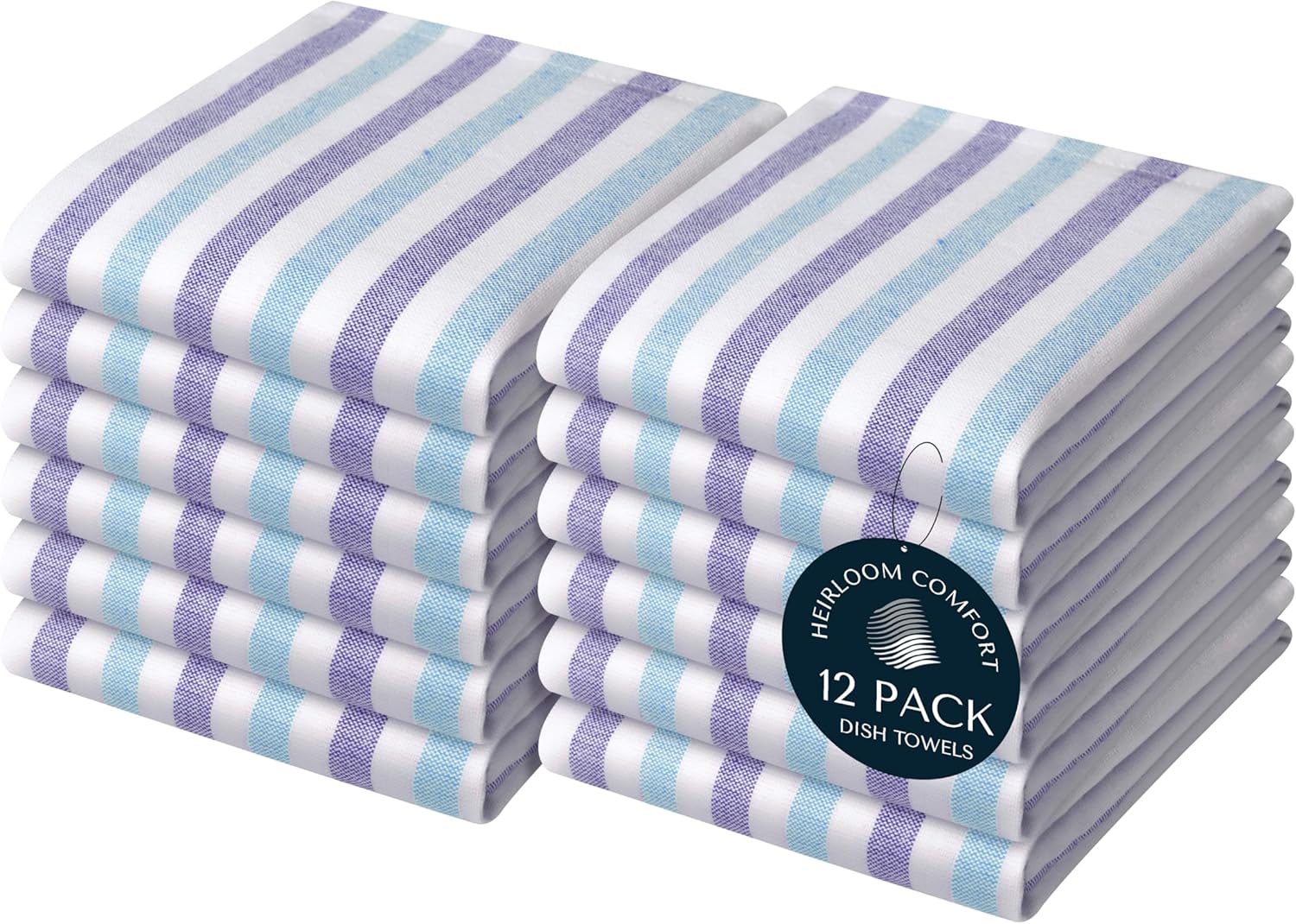 Fiesta Stripe Dish Towels 12 Pack, 18x26 Inch, 100% Cotton, Absorbent & Durable, Quick Drying Kitchen Towels for Daily Cleaning, Cooking & Baking, Easy Care, Brown & Burgundy