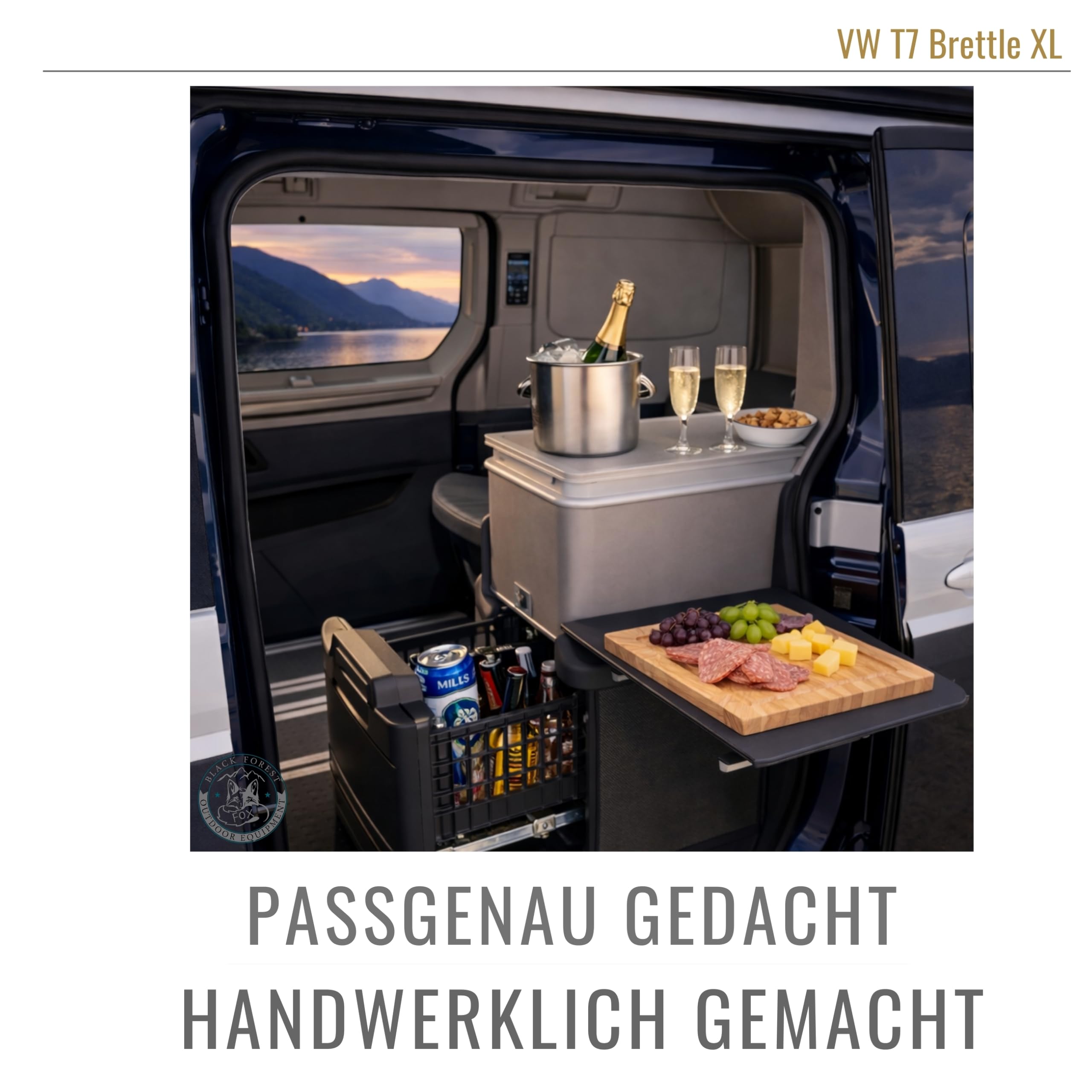 Arbeitsflächenerweiterung groß für VW T7 California – 30x26x2 cm Massivholz Buche – Passgenaue Kochfeldabdeckung & Schneidebrett für Camper Küche