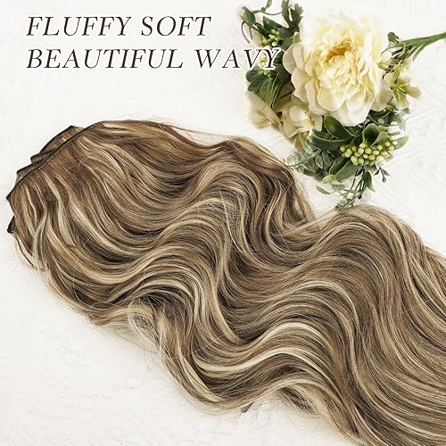 Miniatura 9 de NAYOO Extensiones de cabello con clip para mujer, 20 pulgadas de largo, ondulado, rizado, mezcla de castaño oscuro, extensiones de cabello sintético