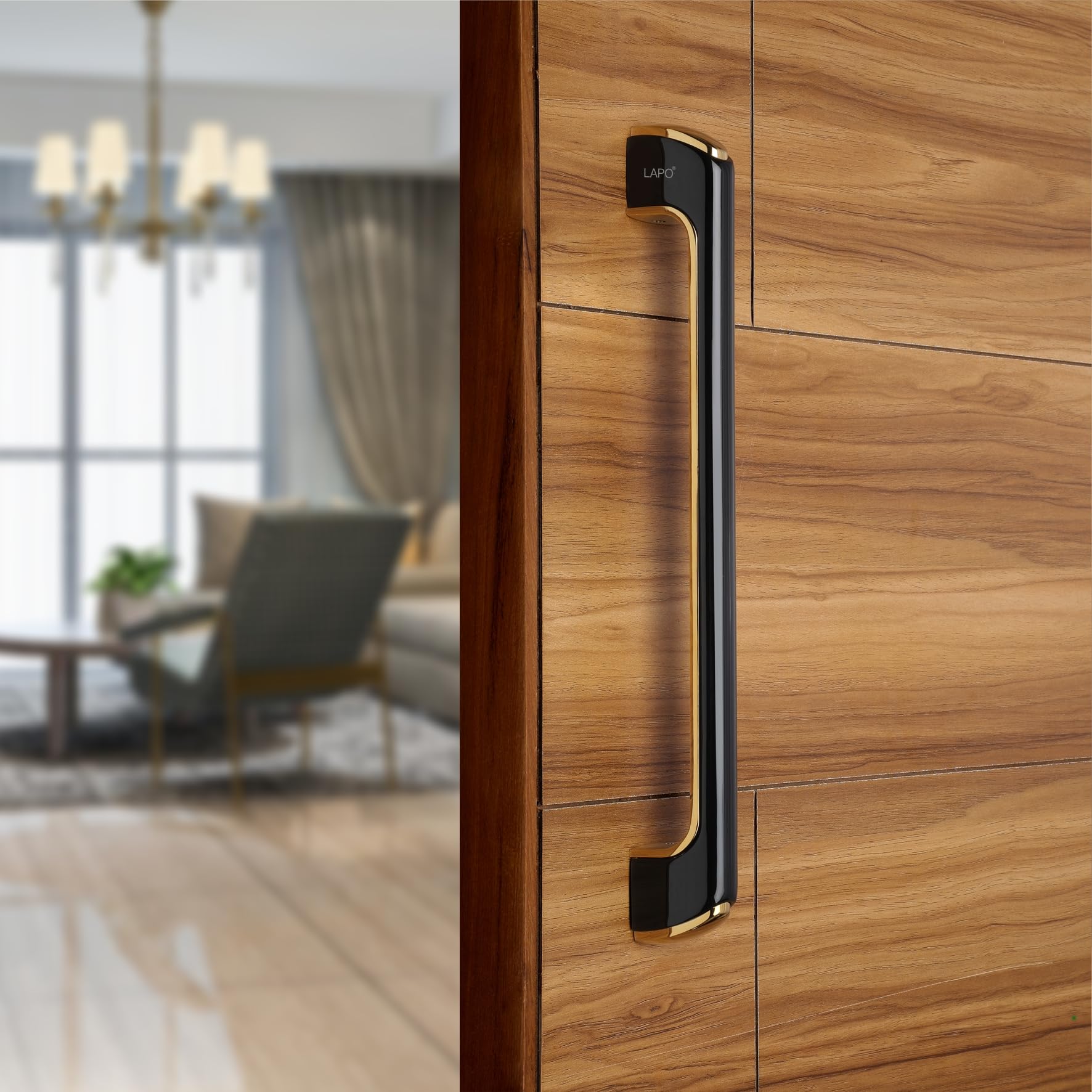 LAPO Zinc Door Handle for Main, Wooden & Glass Doors | Pull Handle-Ldh (12 Inches-Pack of 1) Black-Gold Finish | 3 Years Warranty
