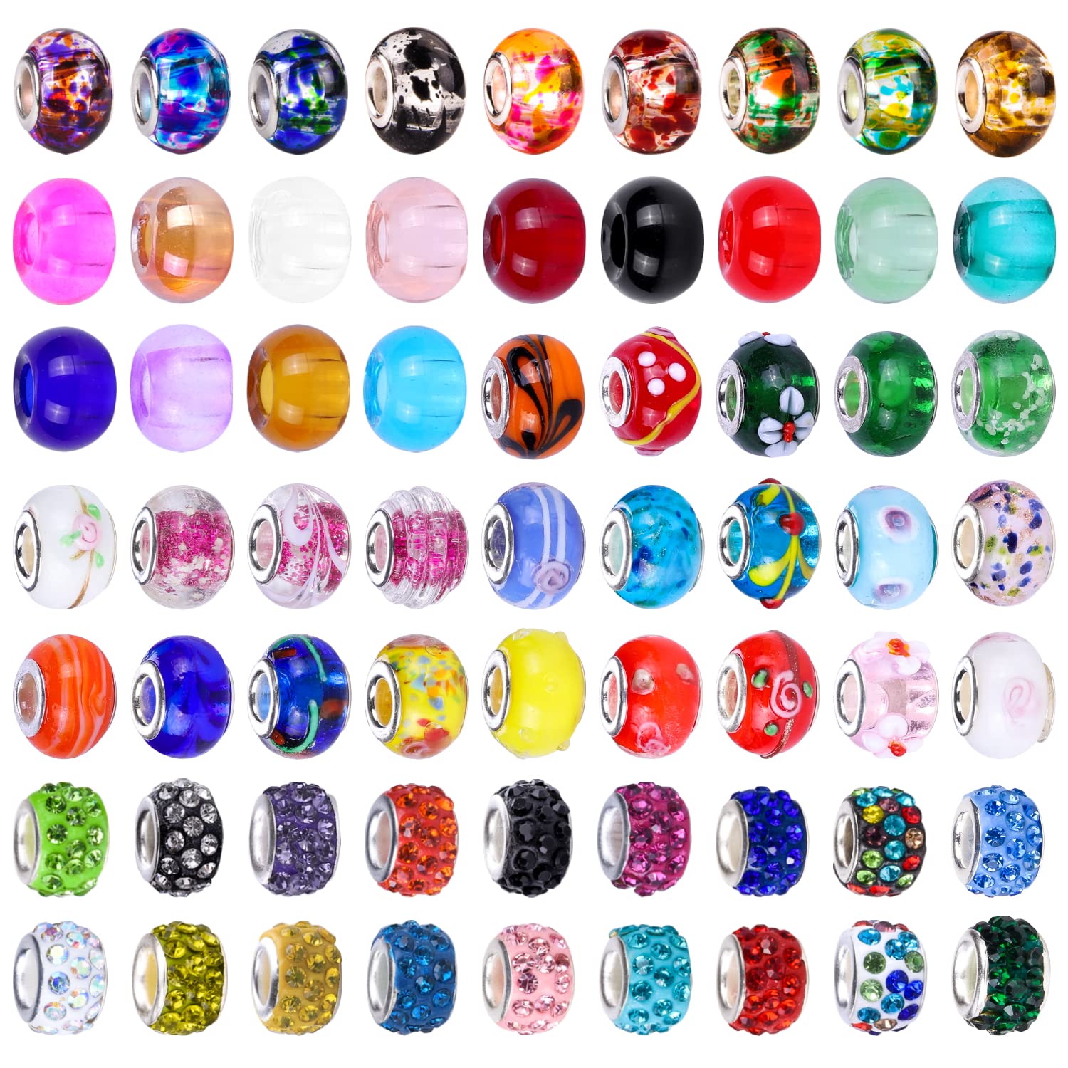 Victlov 100 Pieces Assorted European Craft Glass Beads Large Hole Beads Mixed Color Clay Beads Crystal Spacer Beads for DIY Charms Jewelry Making (Spray Point)