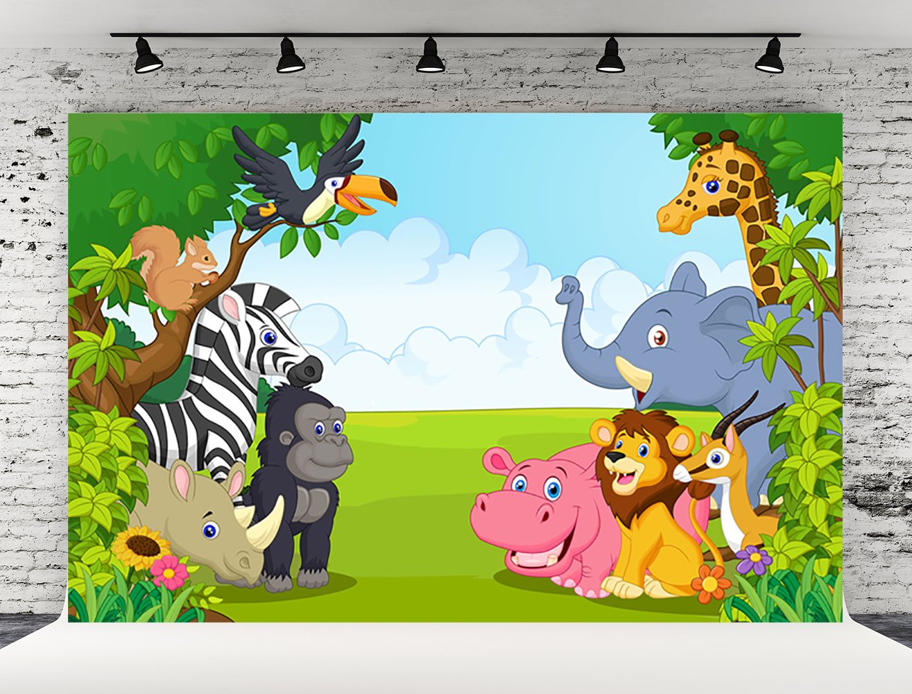 HMTfoto 7x5ft Baby Shower Photography Backdrop Kids Birthday Photo Booth Prop Jungle Safari Studio Newborn Background Seamless Backdrops(with Pocket)
