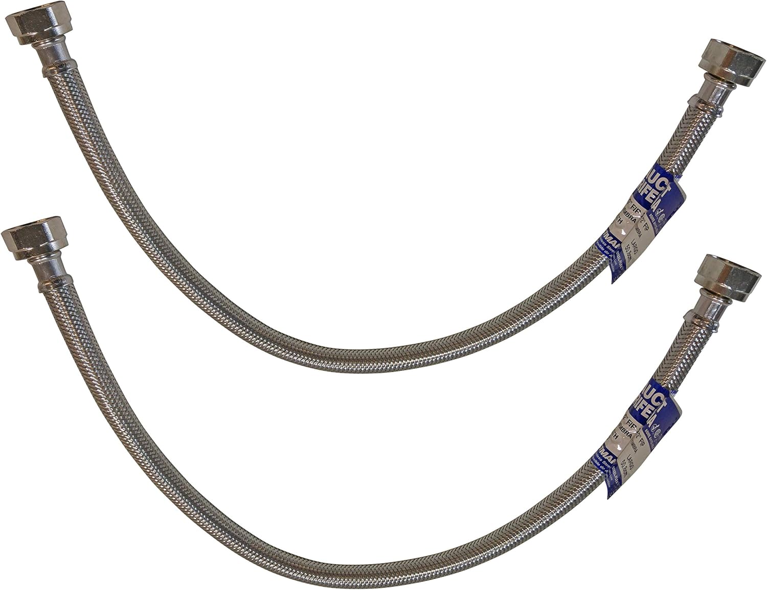 Eastman 20" Supply Line Steel Flex Long Faucet Connectors (2) Pack (1/2