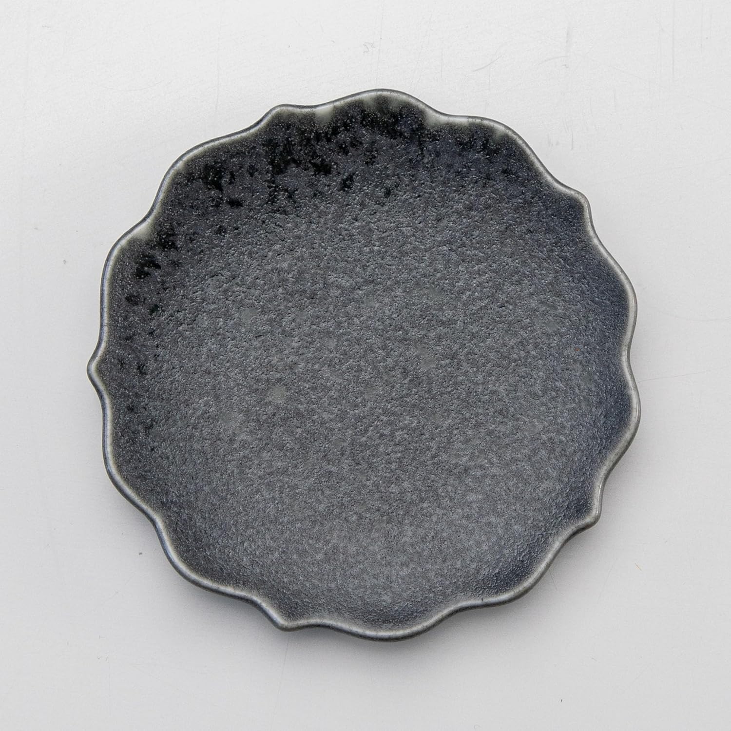 Asayu Japan Incense Holder - Matte Gray Crystal “Kikyo” Flower Shape - Mino Ware Ceramic Ash Catcher Plate with Brass Holder (Ginnezu Kikyo)