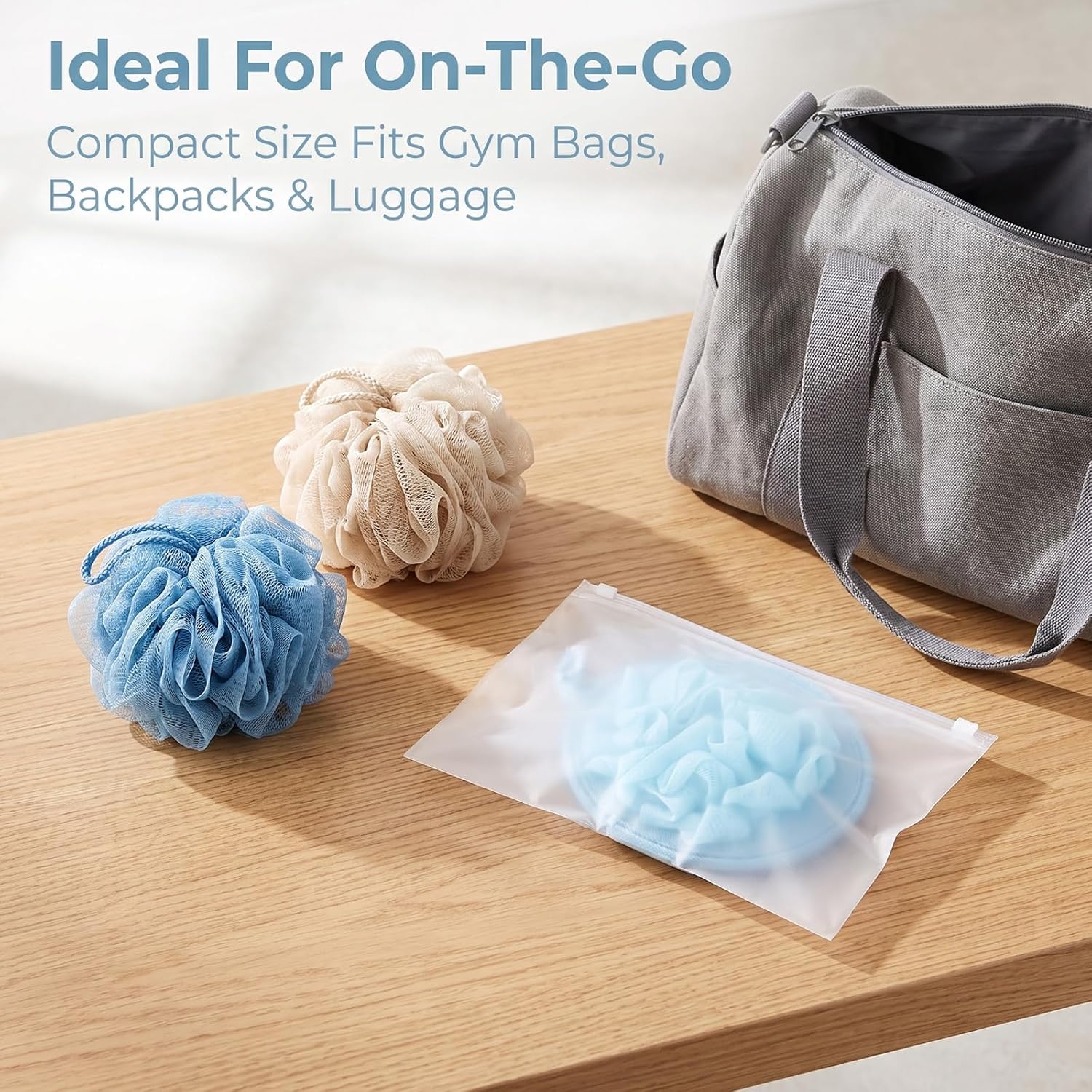 2 Pack Travel Size Loofah, Shower Puff with Elastic Hand Strap