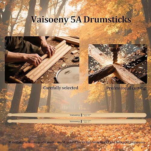 Miniatura 5 de Baquetas de batería 5A para adultos, 12 pares de baquetas clásicas de madera de arce para niños, accesorios de percusión de instrumentos musicales