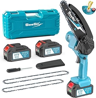SEESII 8 Inch Mini Cordless Chainsaw with High Capacity 4000mAh x2 Batteries, 900W Powerful Electric Chain Saws with Oiler System, Handheld Battery Powered Saw for Tree Trimming Pruning