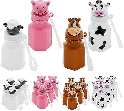 Paquete de 24 burbujas de animales de granja, paquete de 24 botellas de burbujas de animales de granja con varitas, incluye caballo, oveja, cerdo y Paquete de 24 burbujas de animales de granja, paquete de 24 botellas de burbujas de animales de granja con varitas, incluye caballo, oveja, cerdo y