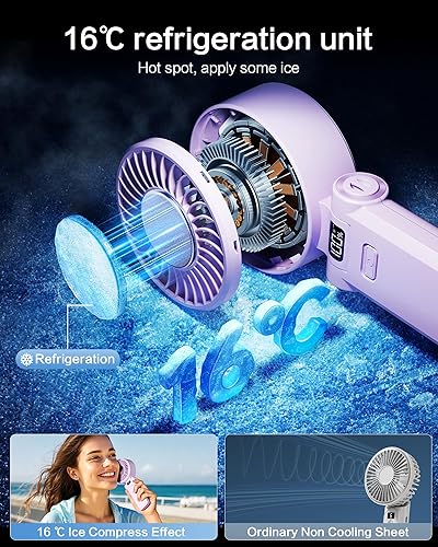 Miniatura 7 de Mini ventilador de mano portátil 3 en 1, ventilador de bolsillo pequeño con máximo 21 horas de tiempo de funcionamiento, plegado ajustable de 180,