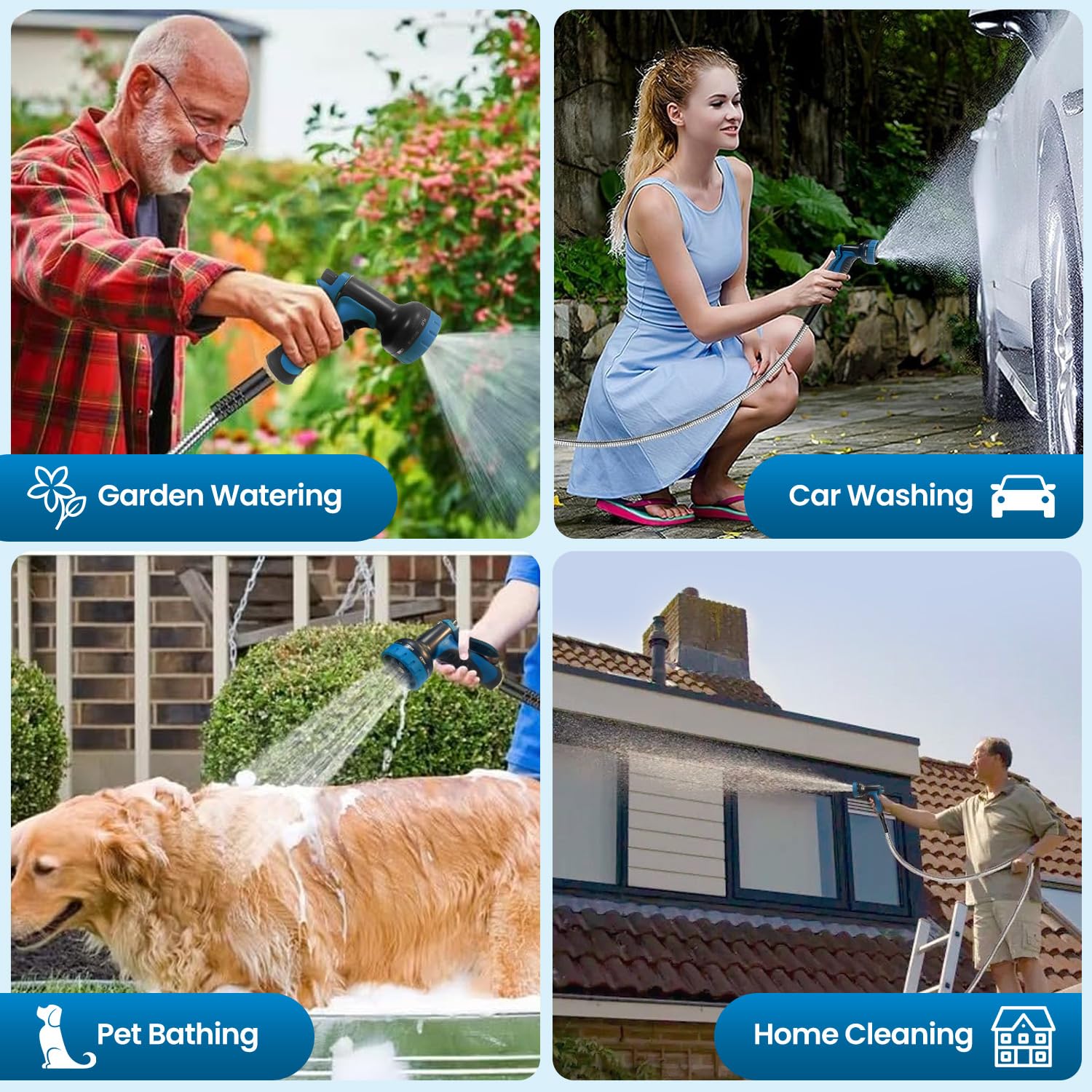 Tubo da giardino, tubo dell'acqua con ugello a 10 funzioni, tubo da giardino in metallo con connettori a prova di perdite, antipiega e ultra flessibile, a prova di ruggine/animali domestici/forature
