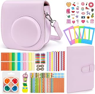 Eurhomewit Sofortbildkameras Zubehör Set für Fujifilm Instax Mini 12, Enthält Tasche für Instax Mini 12 / Fotoalbum/Fotorahmen/Filte/Cartoon Aufkleber/Grenzen Eck Aufkleber - Blossom Pink