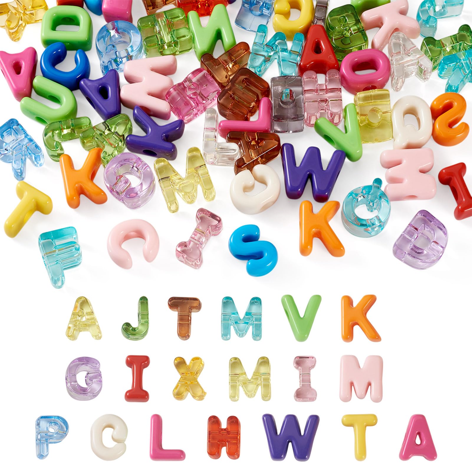 Craftora 60 Pcs Acrylic Alphabet Beads Large Hole Letter Beads Colorful Random Initial Capital Letters European Bead for Beadable Pen Keychain Jewelry Making