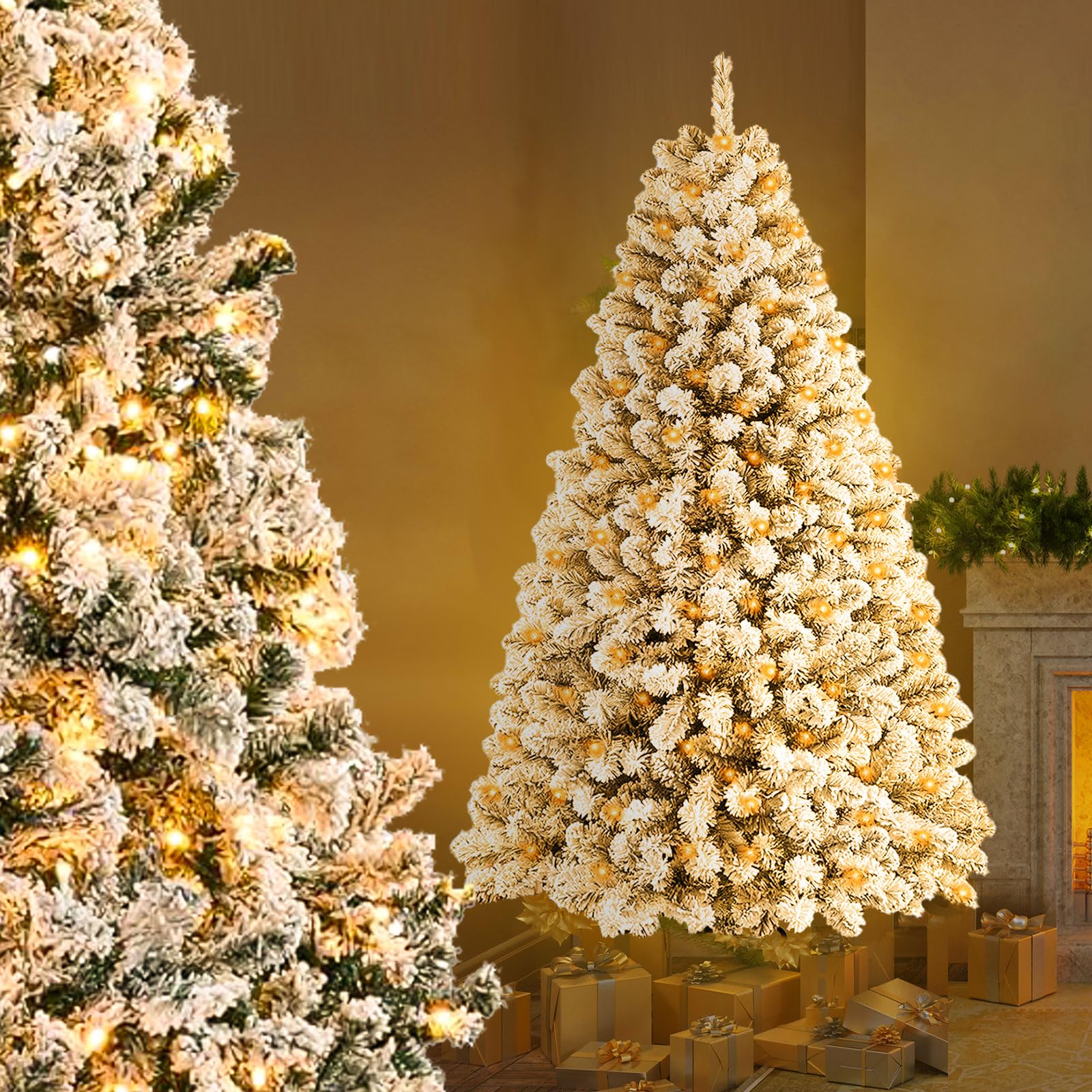 Árbol de Navidad Grande Artificial con iluminación,árbol de Navidad de 180 cm con LED y 900 Puntas,árboles de Navidad Artificiales adecuados para decoración de Navidad y Año Nuevo (DABlanco)