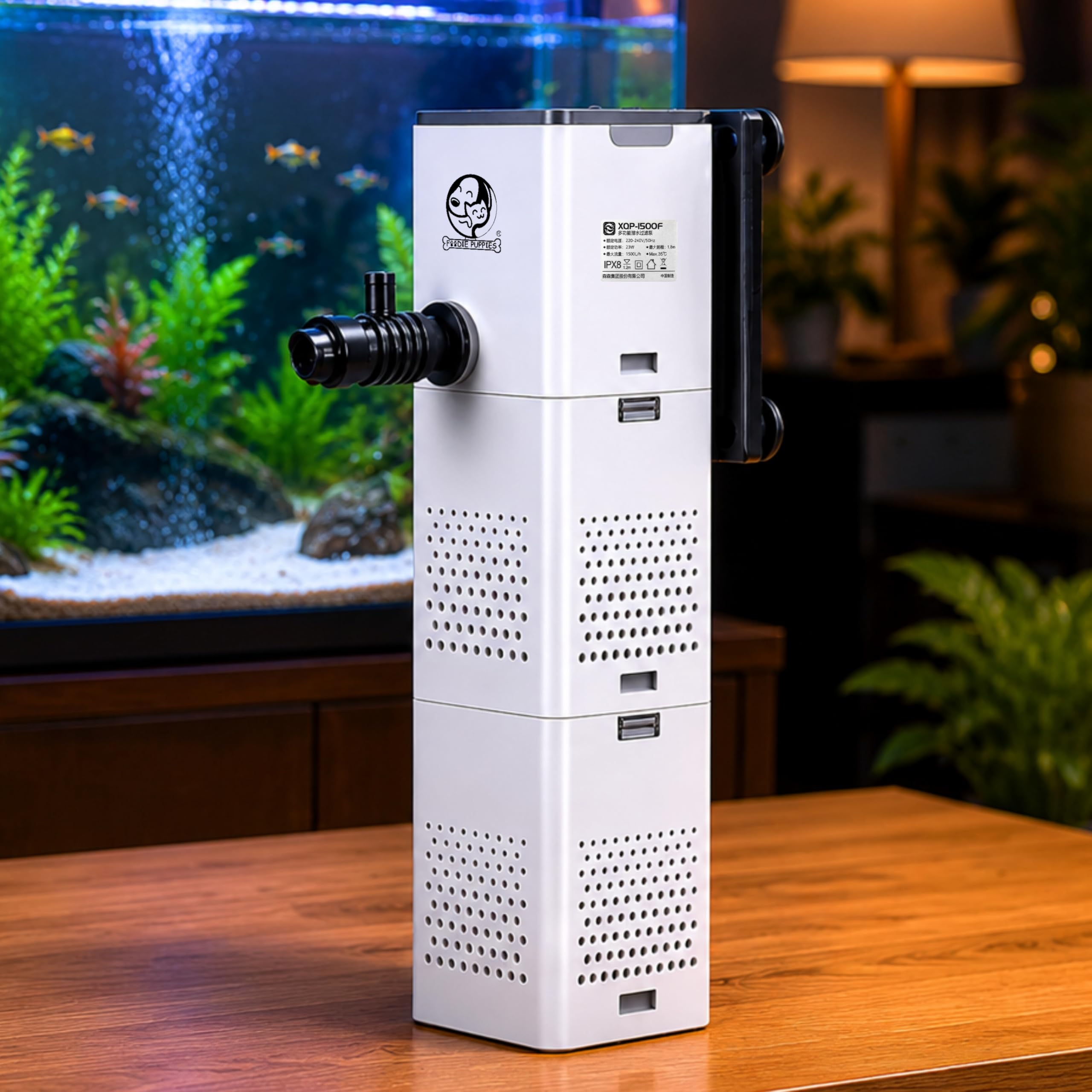 Foodie Puppies Aquarium Internal Sponge Filter - (XQP-1500f) | 1500L/h 20 Watt Motor | Ultra-Silent, Multi-Function Submersible Filtration Pump Suitable for 4 Feet Fish Tank and Aquarium-image-8