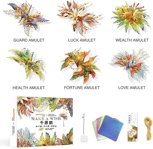 Miniatura 8 de Rompecabezas 3D para adultos, kit de modelos de grúas de metal, grúas de deseos Piececool - amuleto de riqueza, rompecabezas de metal 3D desafiantes