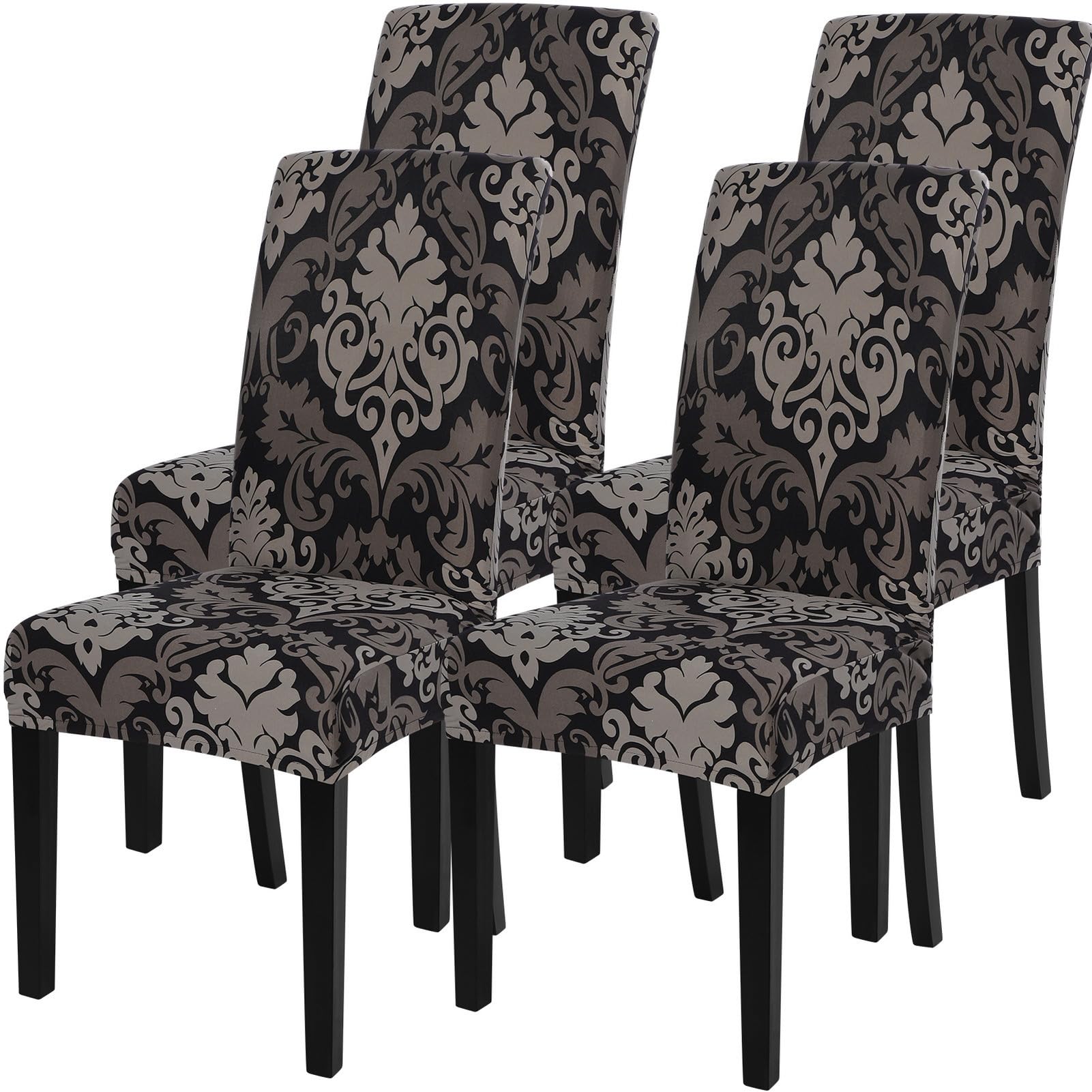 SearchI Dining Room Chair Covers Slipcovers Set of 4,Spandex Super Fit Stretch Removable Washable Kitchen Parsons Chair Covers Protector for Dining Room,Hotel,Ceremony,Black/Brown
