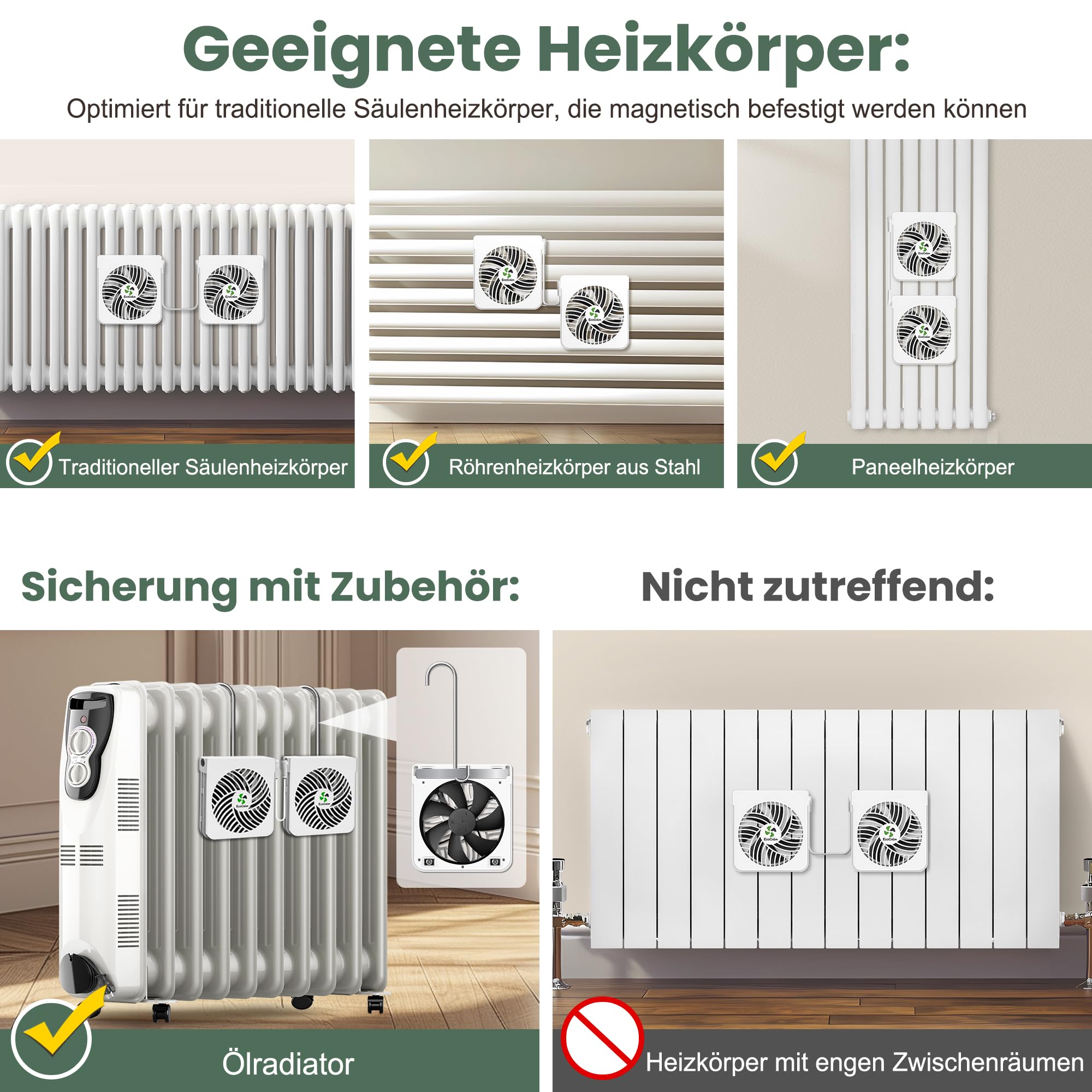 Ventilatore per radiatore con magneti per radiatori in ghisa, 2 ventilatori magnetici con termostato intelligente, ventilatore per radiatori aumenta l'efficienza di riscaldamento e risparmia i