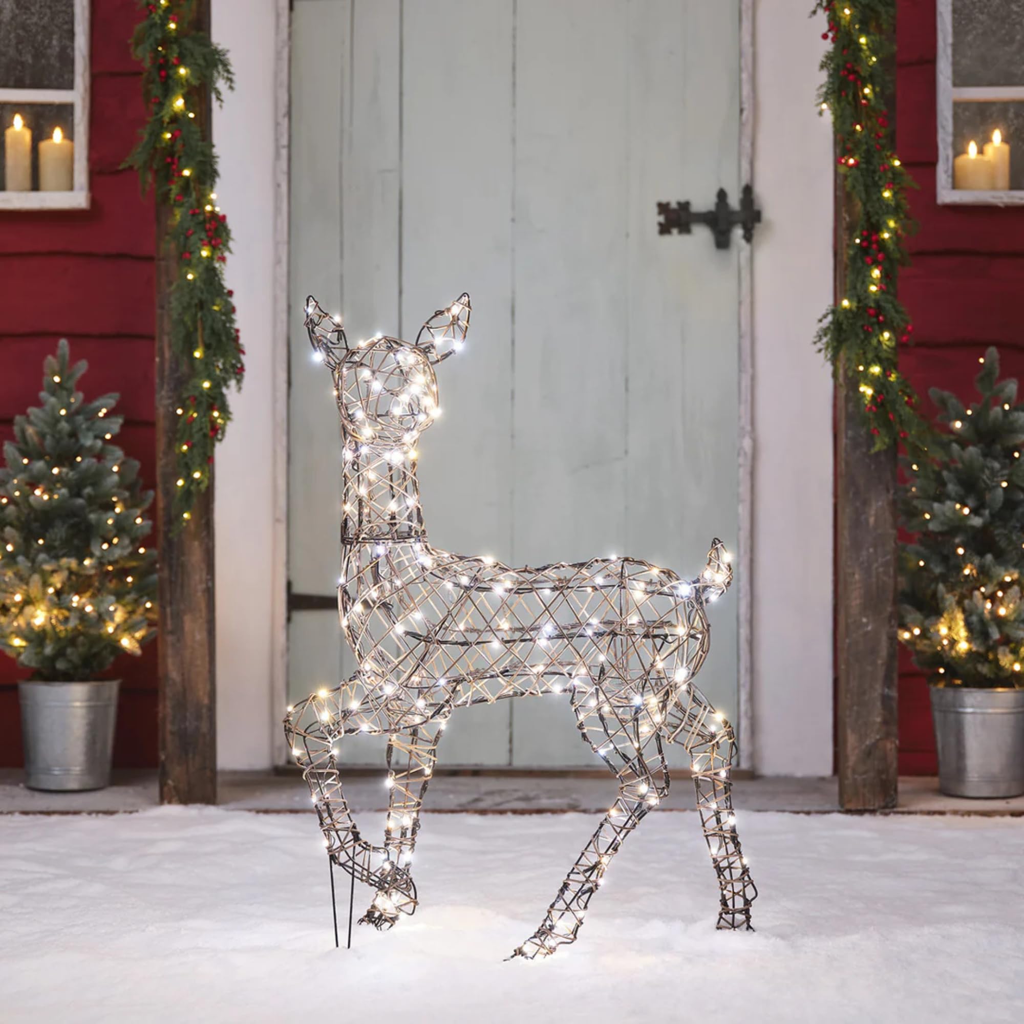 Light4fun Studley-Rattan-Hirsch aus Kunstrattan mit 190 LEDs | mit 3 Beleuchtungsmodi | solarbetrieben & Timer | Rentier Hirsch | Weihnachtsdeko | wetterfest für Garten außen | Höhe 88 cm