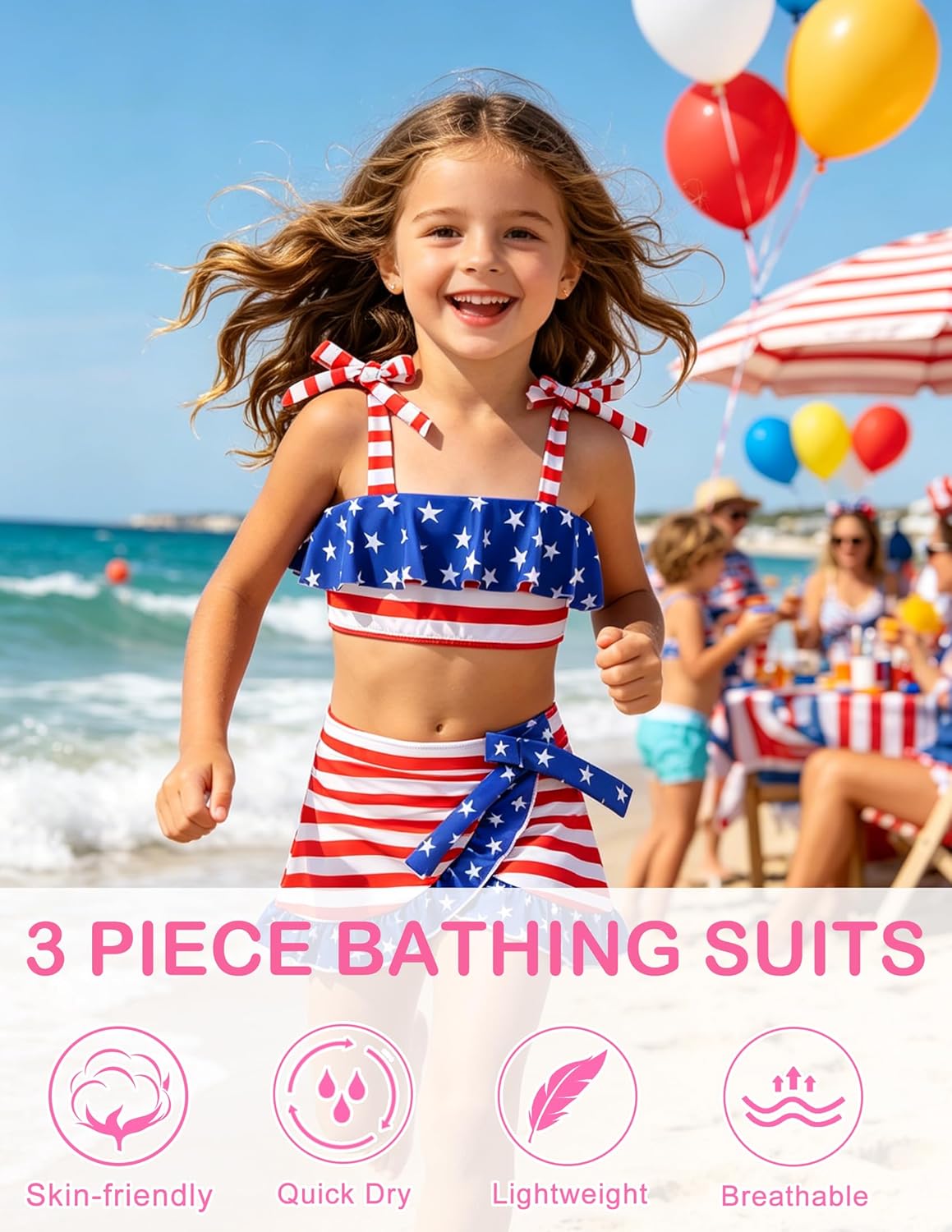 ALISISTER Girls Swimsuit 3 Piece Bathing Suits Flounce Bikini Tankini Set Beach Swimwear with Cover Ups Skirt for 3-8 Years