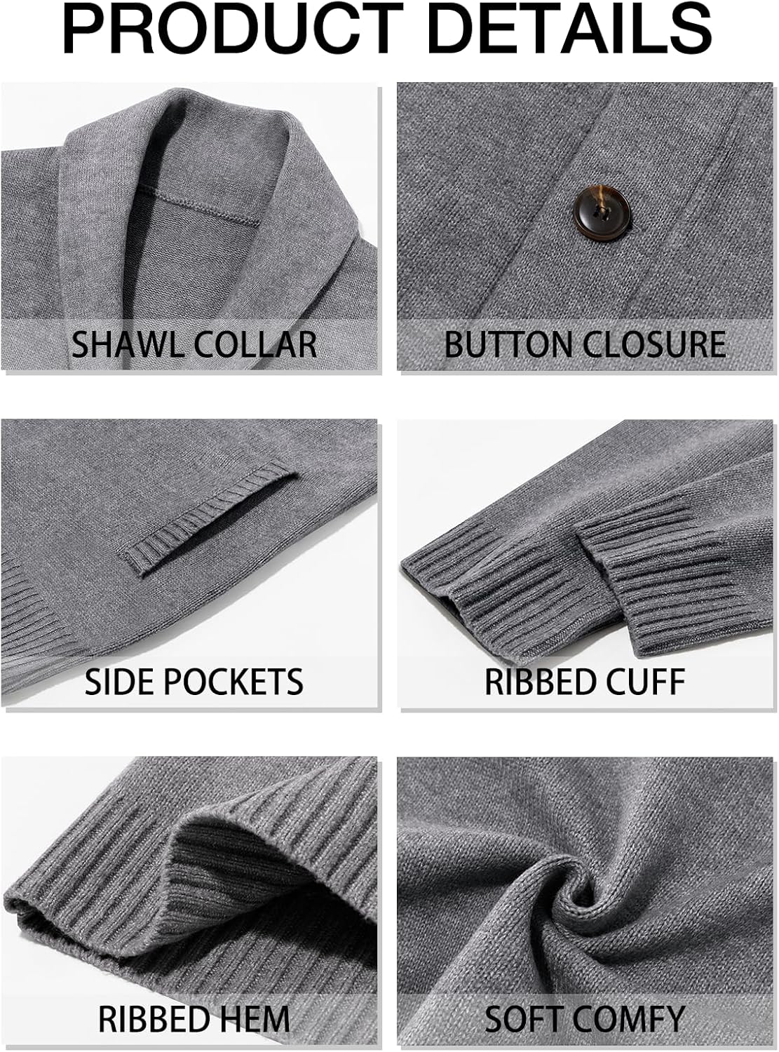 Runcati Mens Shawl Collar Cardigan Sweater Casual Button Down Winter Ribbed Chunky Knitted Sweaters - Image 5