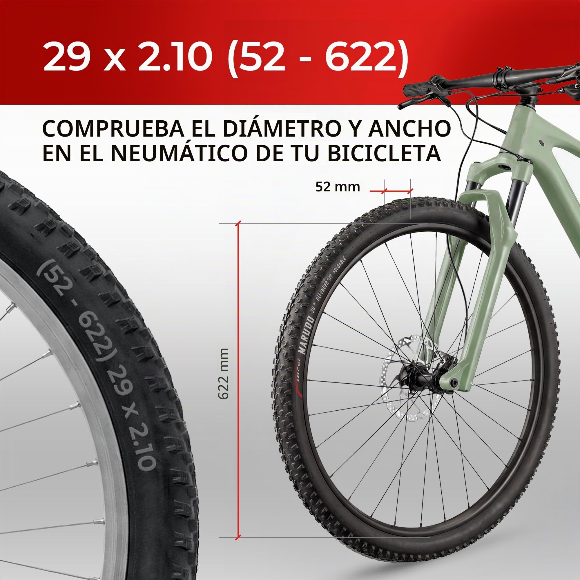 Fincci Cubiertas MTB 29 x 2.1 Pulgadas con 2X Camara de Aire 52-622 - Neumáticos Plegable 29 con 1mm Antipinchazos para Adulto, Gravel, Montaña, Eléctrica, Mountain Bike y Bicicleta Carretera