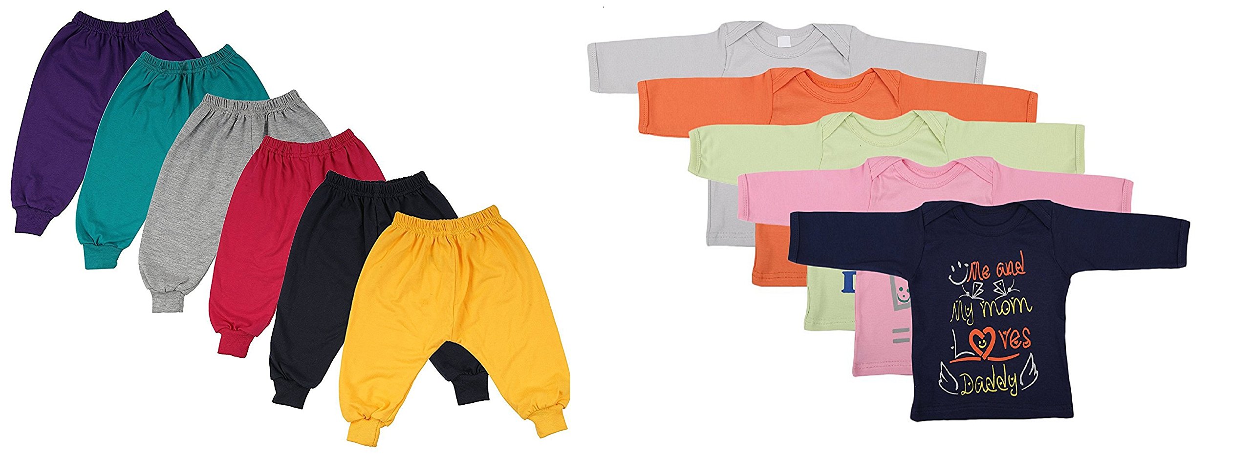 Combo Of Baby Rib Track Pants Pack of 6 & 5 Mom & Dad Theme Tees Unisex (12-18 Months)